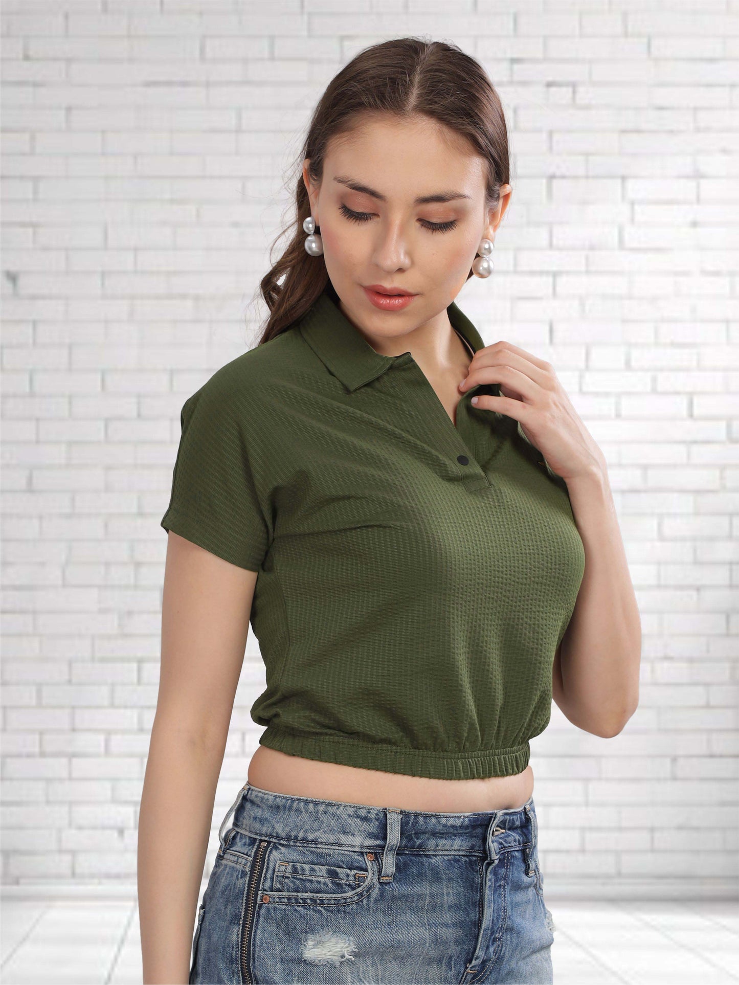 Olive Green Women's Crop Tops