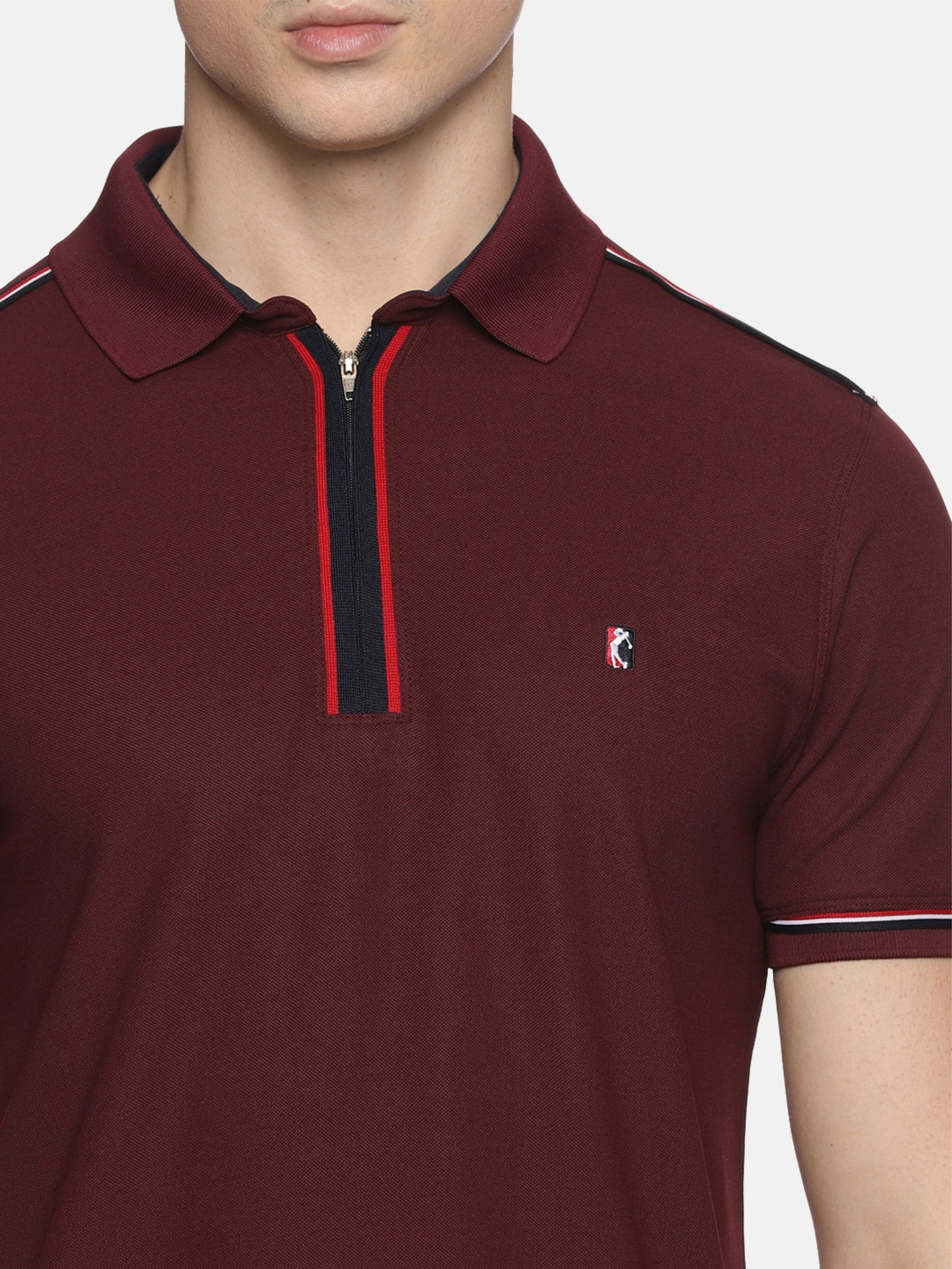 Wine Zipper Placket Polo T-Shirt