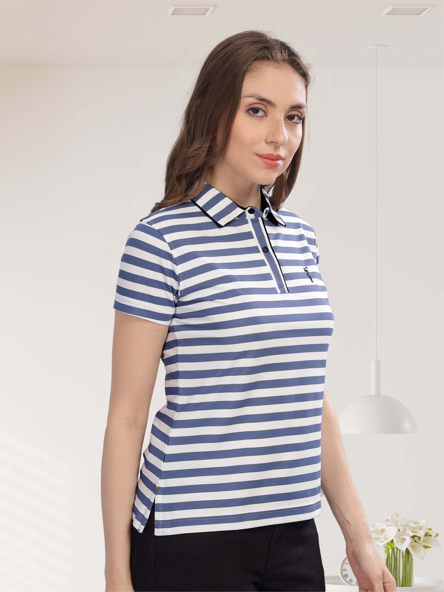 Deep Purple Women's Stripes Polos