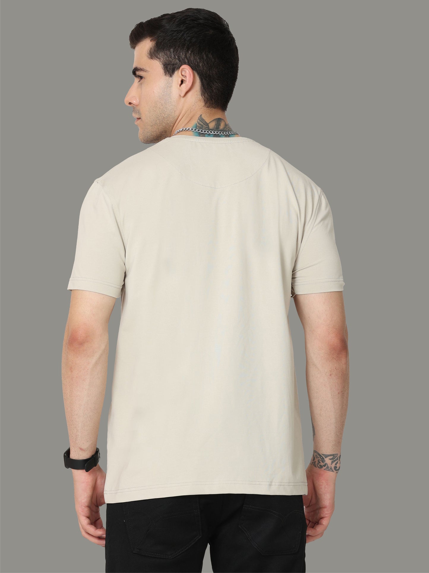 Moose Grey Crew Neck T-Shirts Tribal