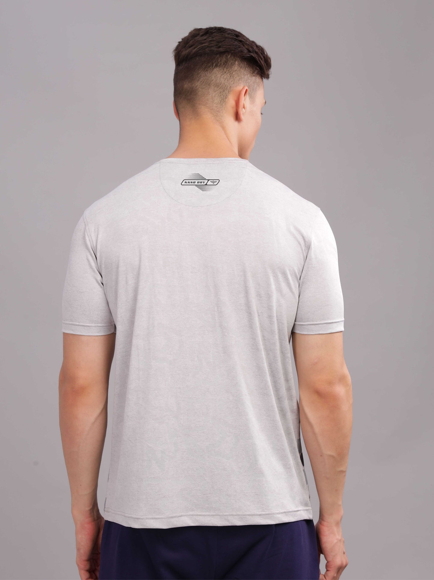 Grey Mens Printed Round Neck Active Wear