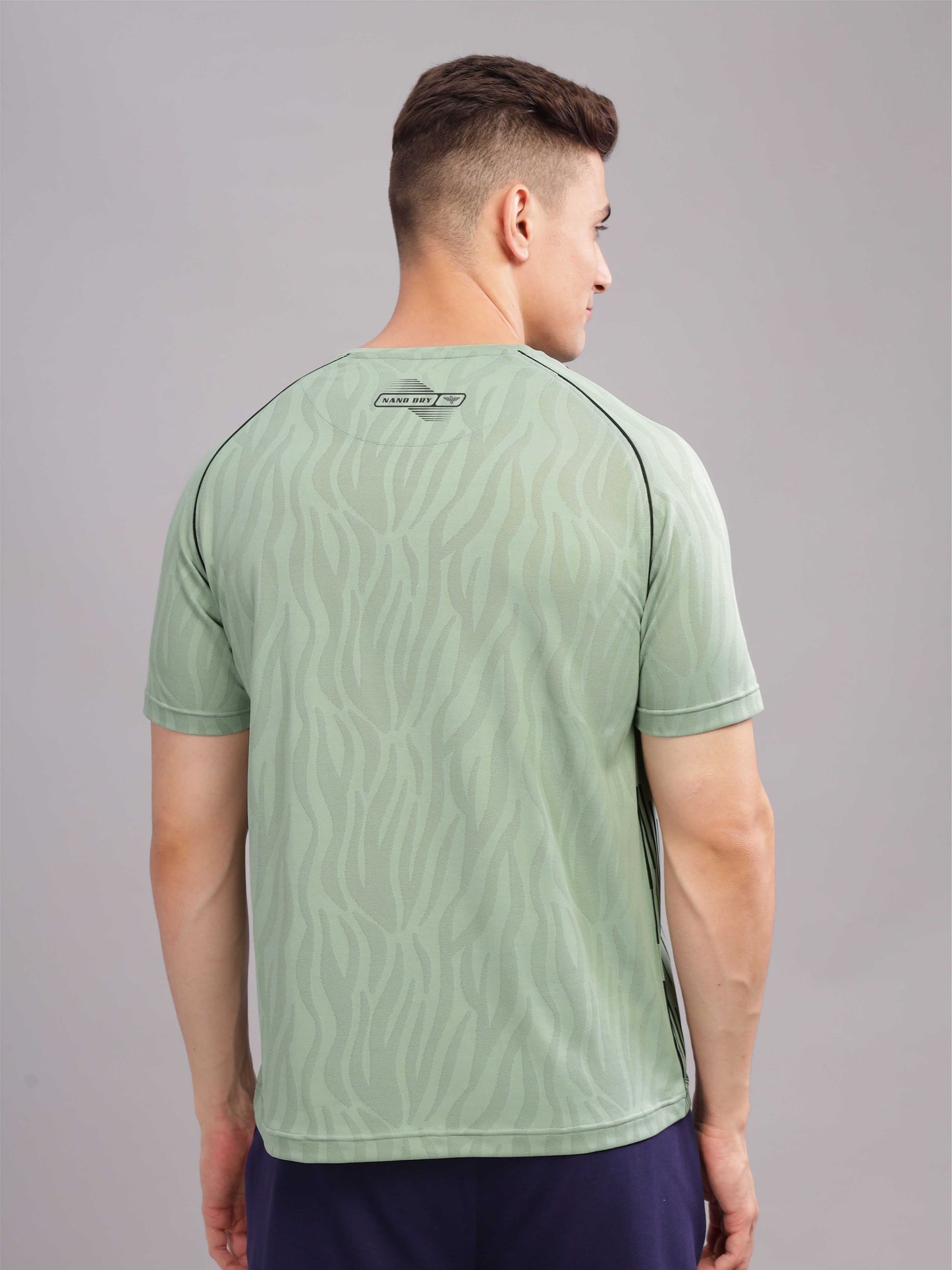 Misty Green Mens Printed Round Neck Active Wear