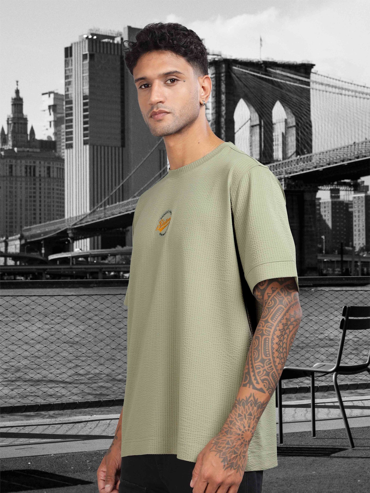 STELLERS Men's Oversized Printed T-Shi-T-Shirts-Moose Grey