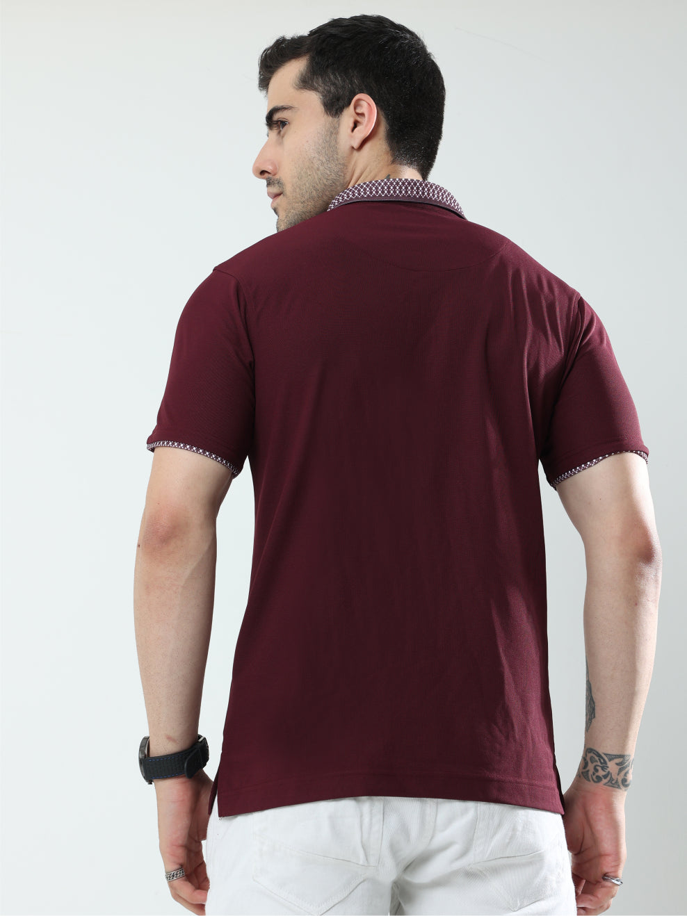 Wine Jacquard Collar Polo T-Shirt