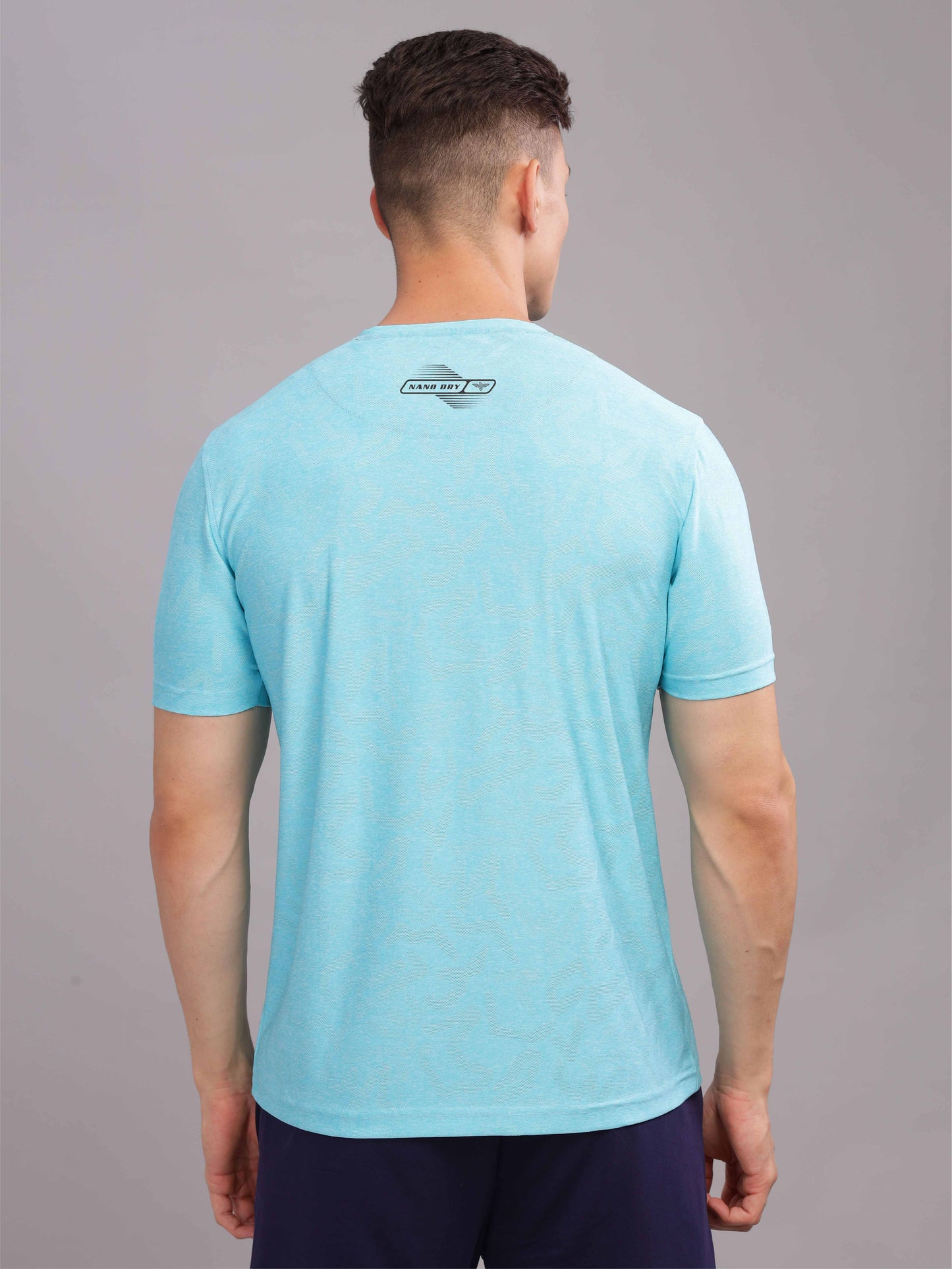 Turquoise Mens Printed Round Neck Active Wear