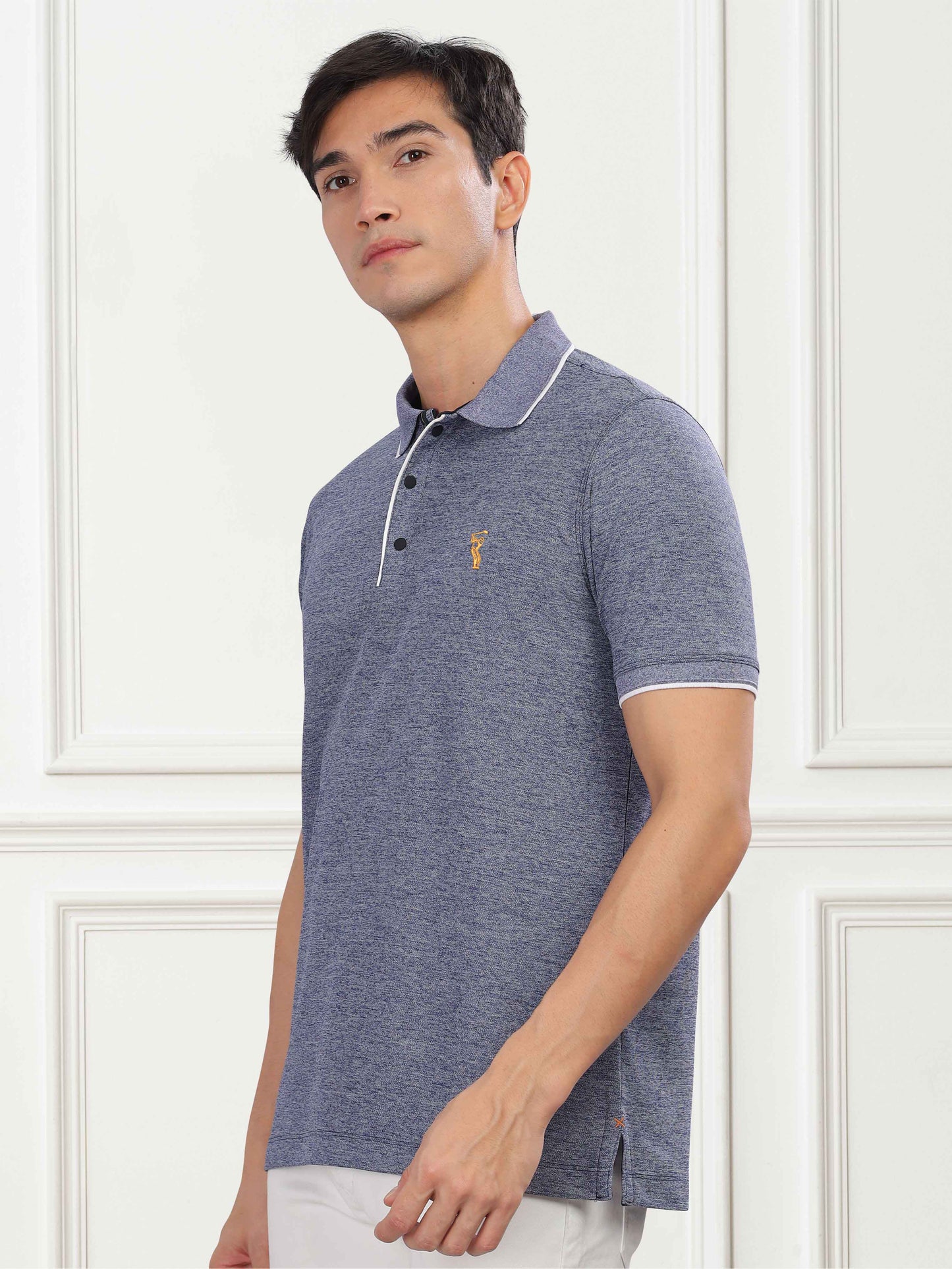 Navy Milange Tipping Polo Shirt