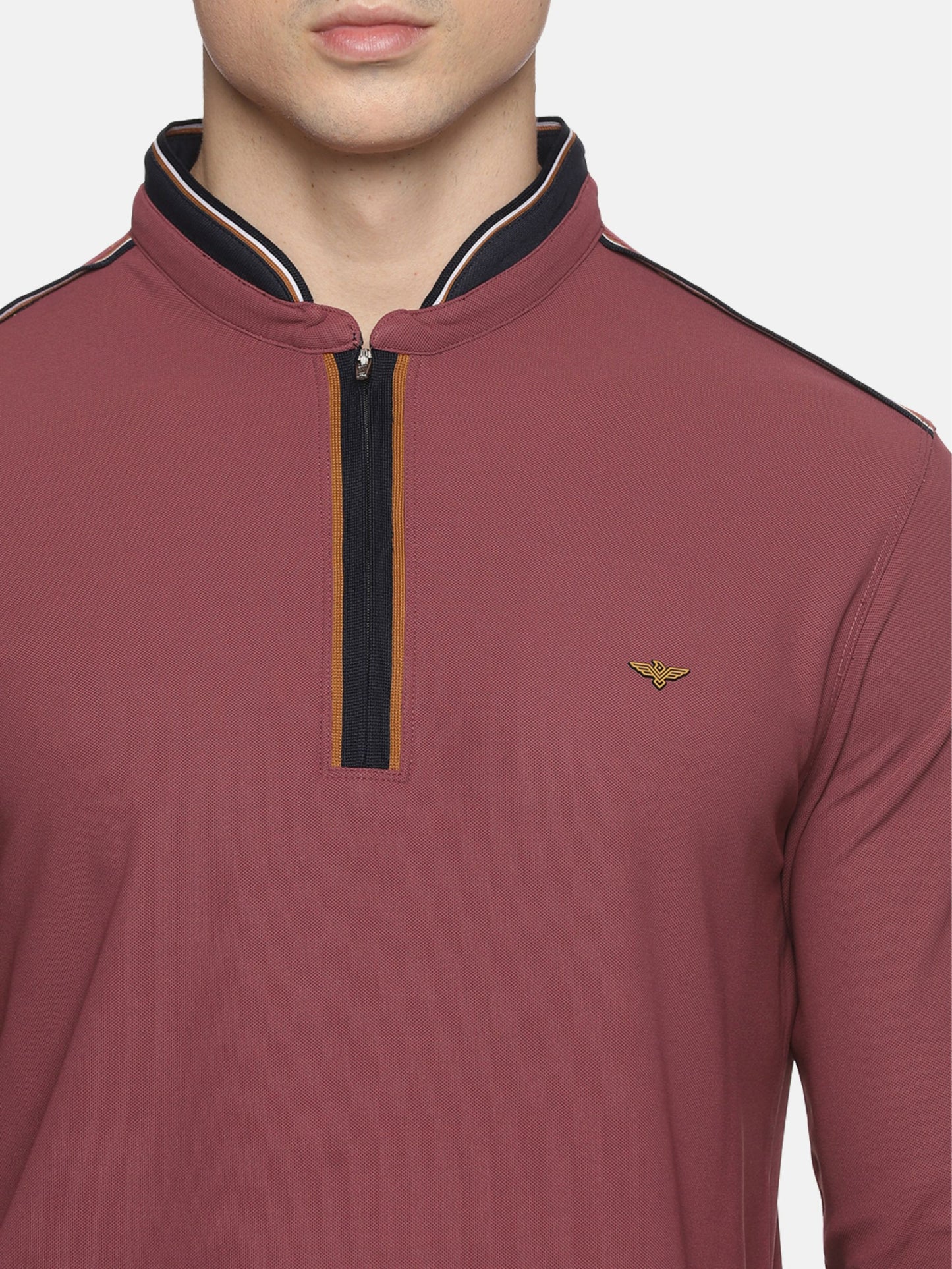 Mauve Henley Full Sleeve Zipper T-Shirt