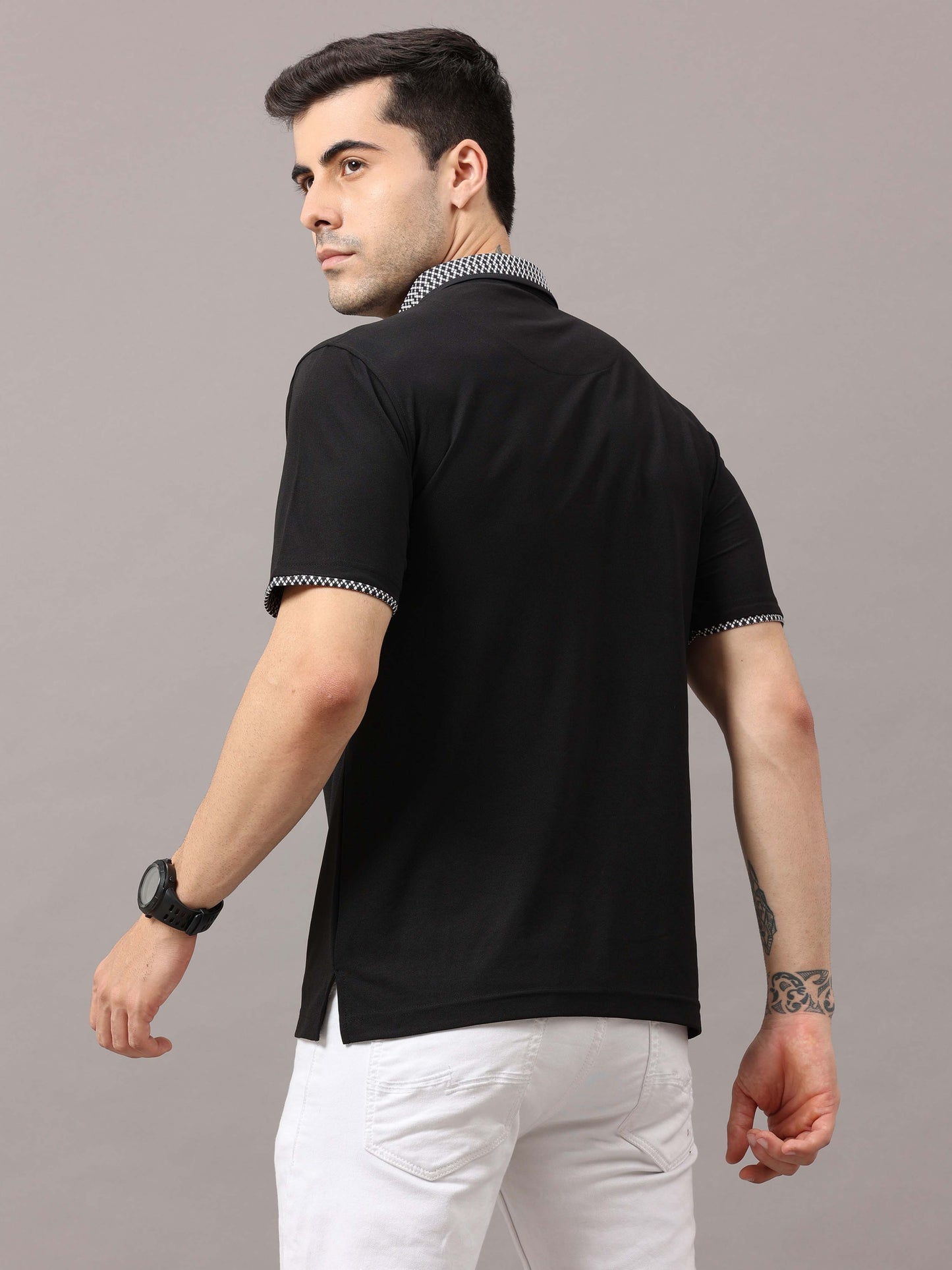 Black Jacquard Collar Polo T-Shirt