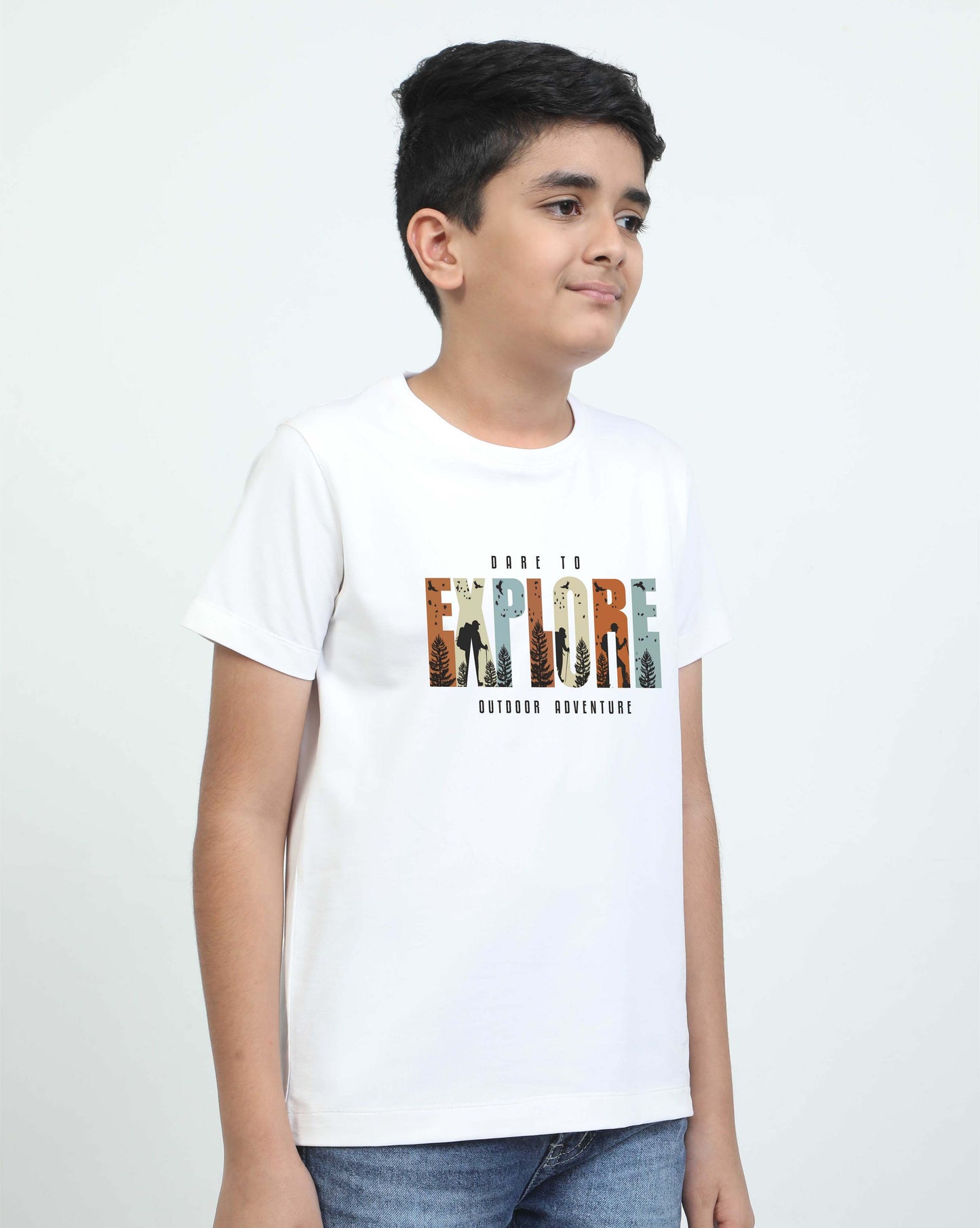 White Explore Print Crew Neck T-Shirt