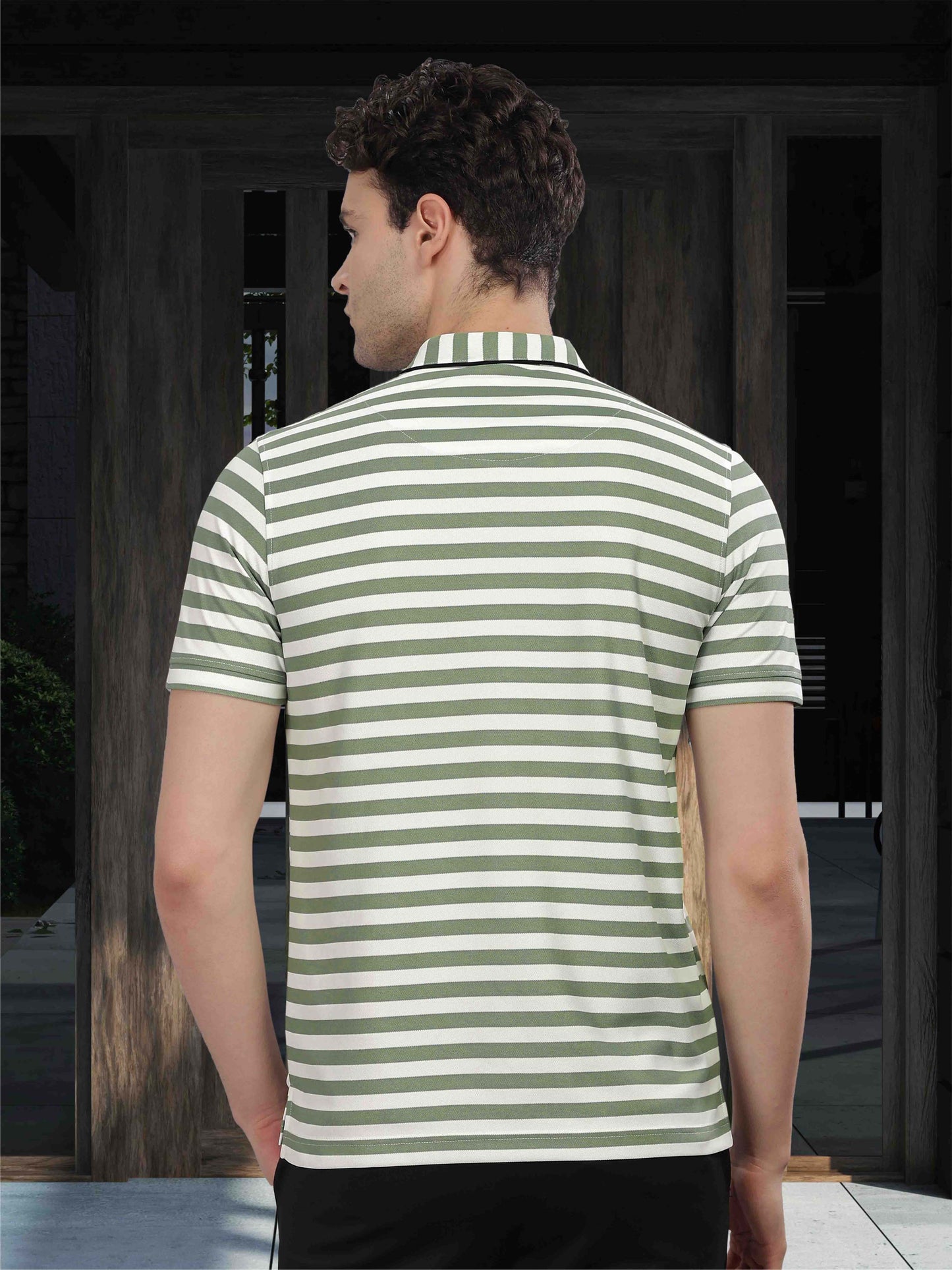 Green Men's Stripes Polo T-Shirt