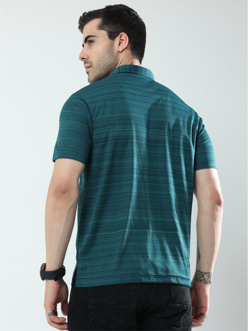 Peacock green Barcode Weave Golf Polo T-Shirt