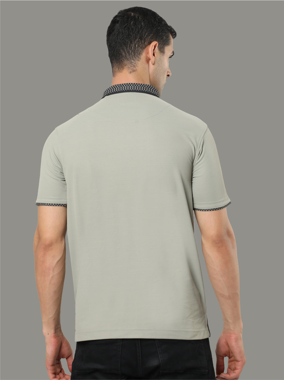 Moose Grey Jacquard Collar Polo T-Shirt