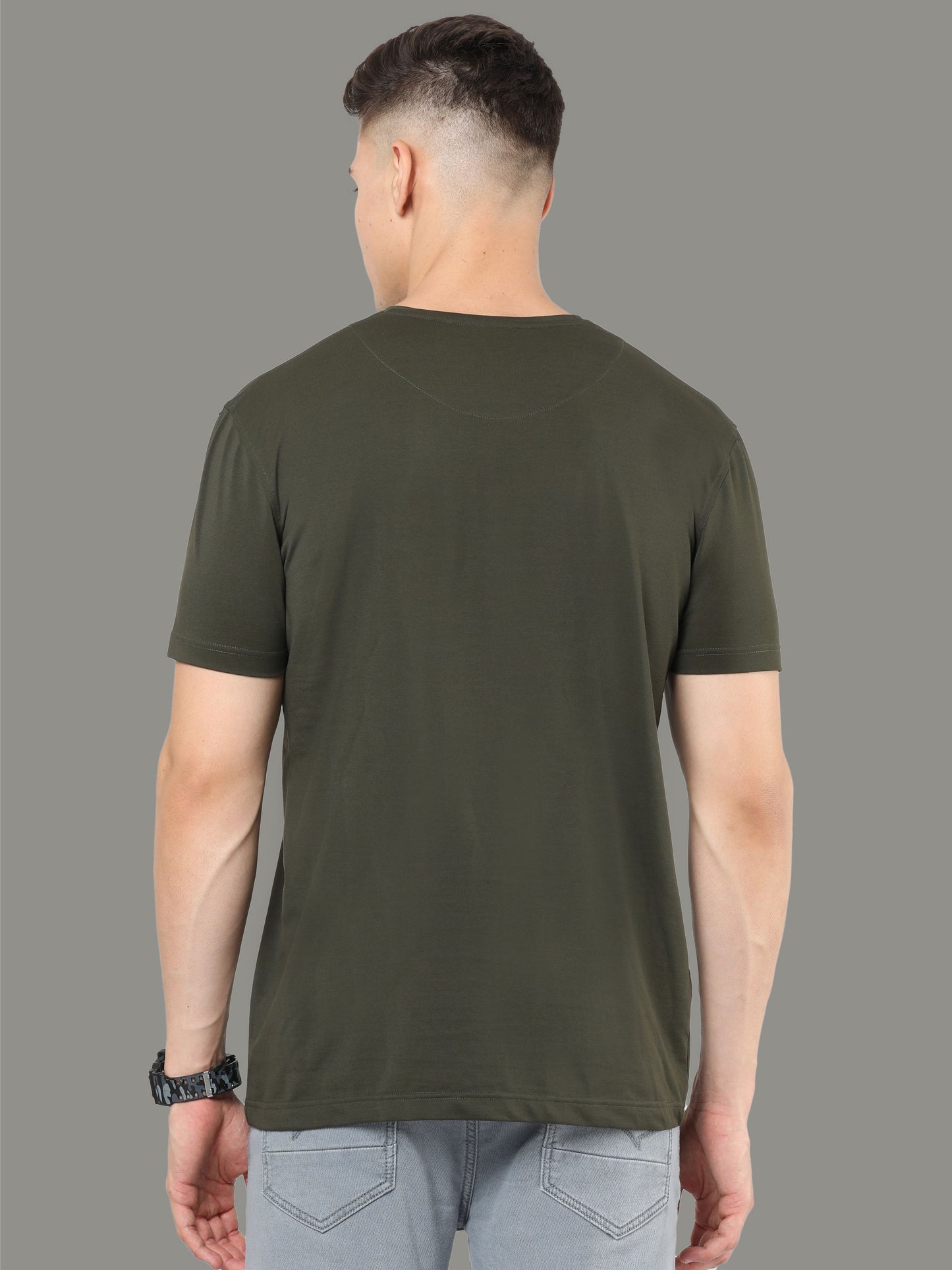 Olive Green Crew Neck T-Shirts Tribal