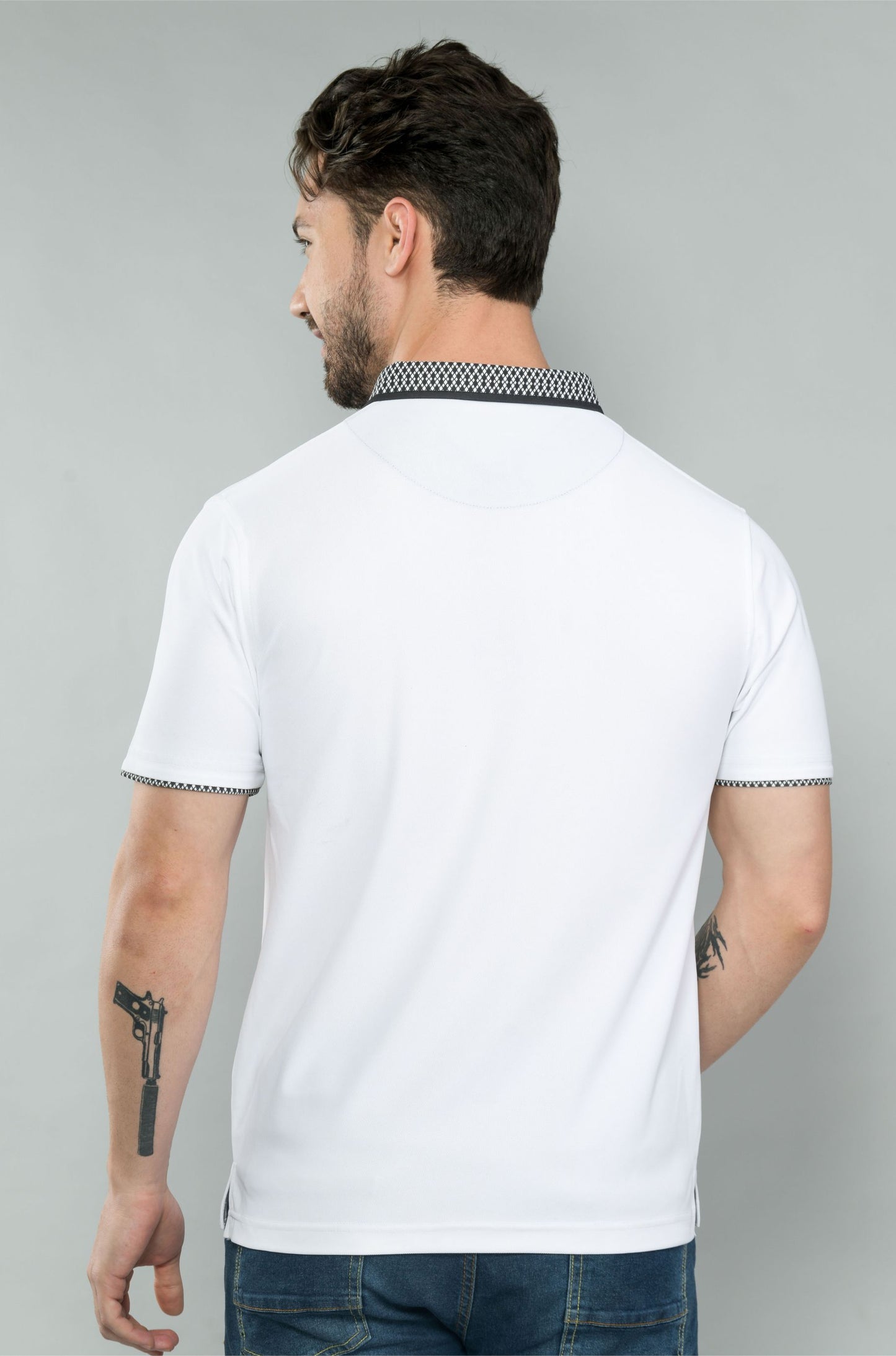 White Jacquard Collar Polo T-Shirt