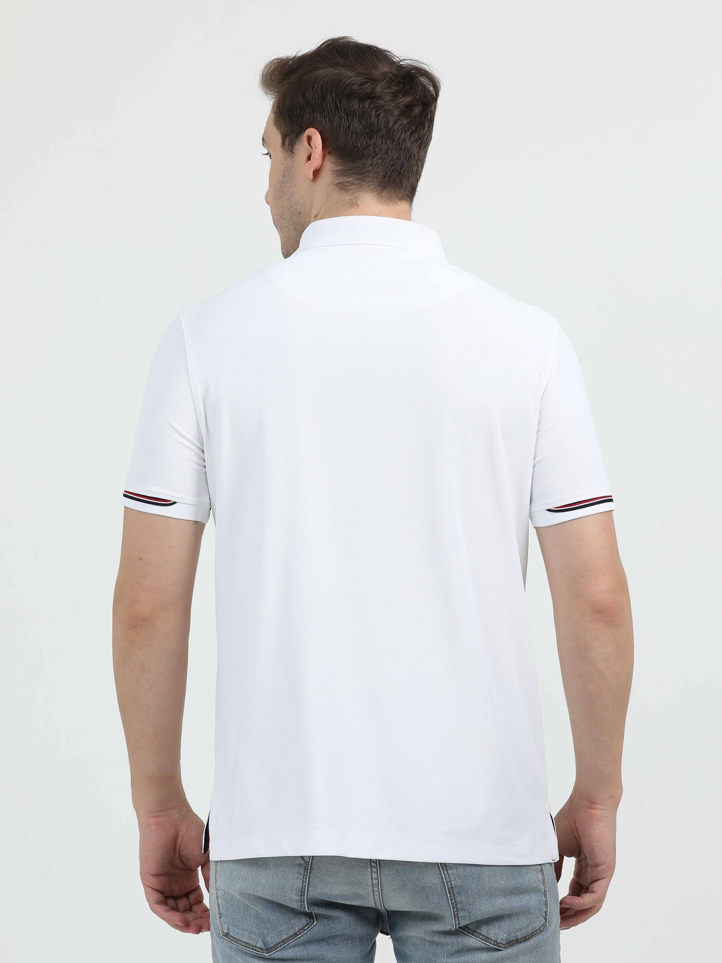 White Zipper Placket Polo T-Shirt