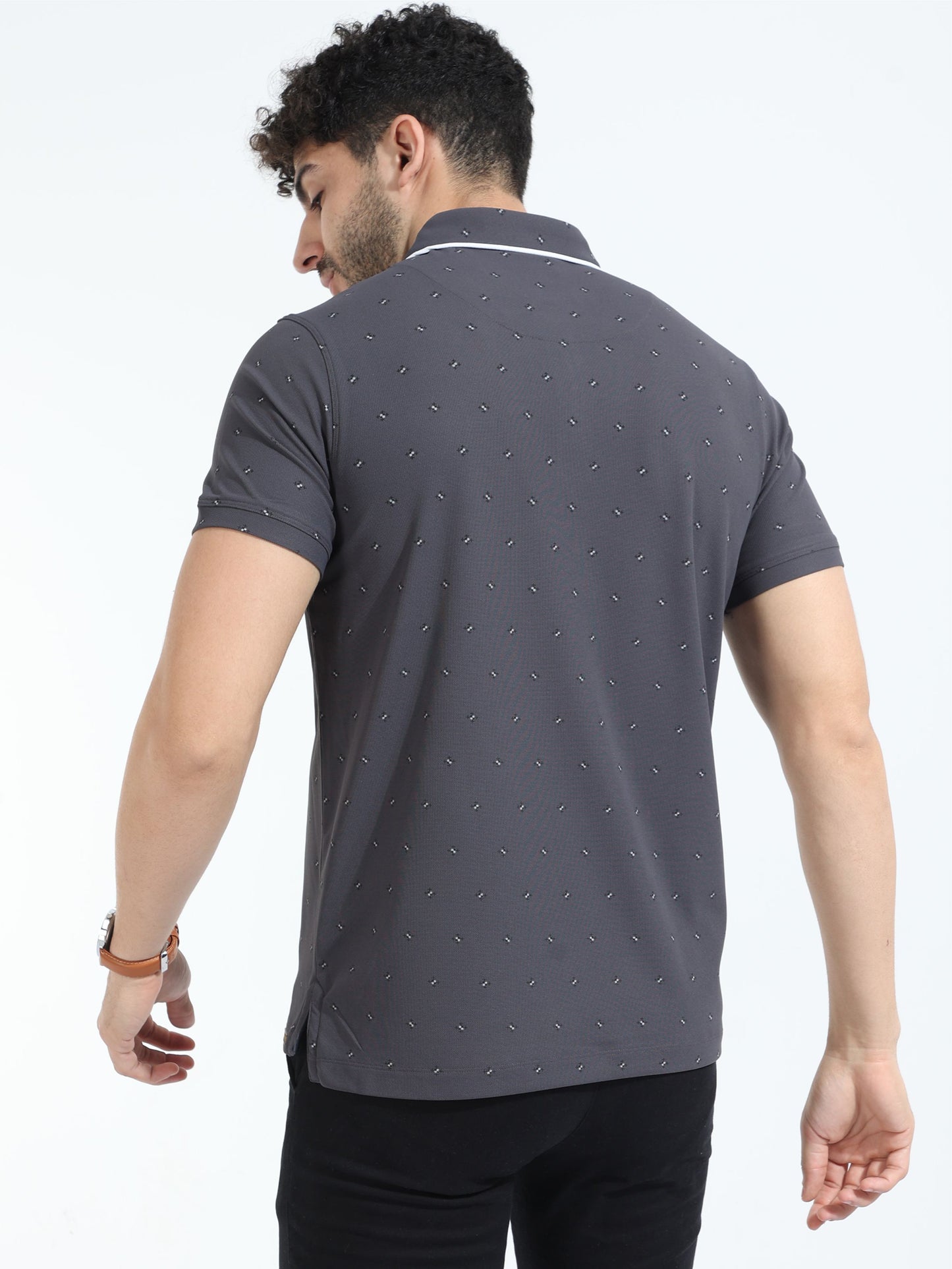 Dark Grey Rolex Print Polo T-Shirts