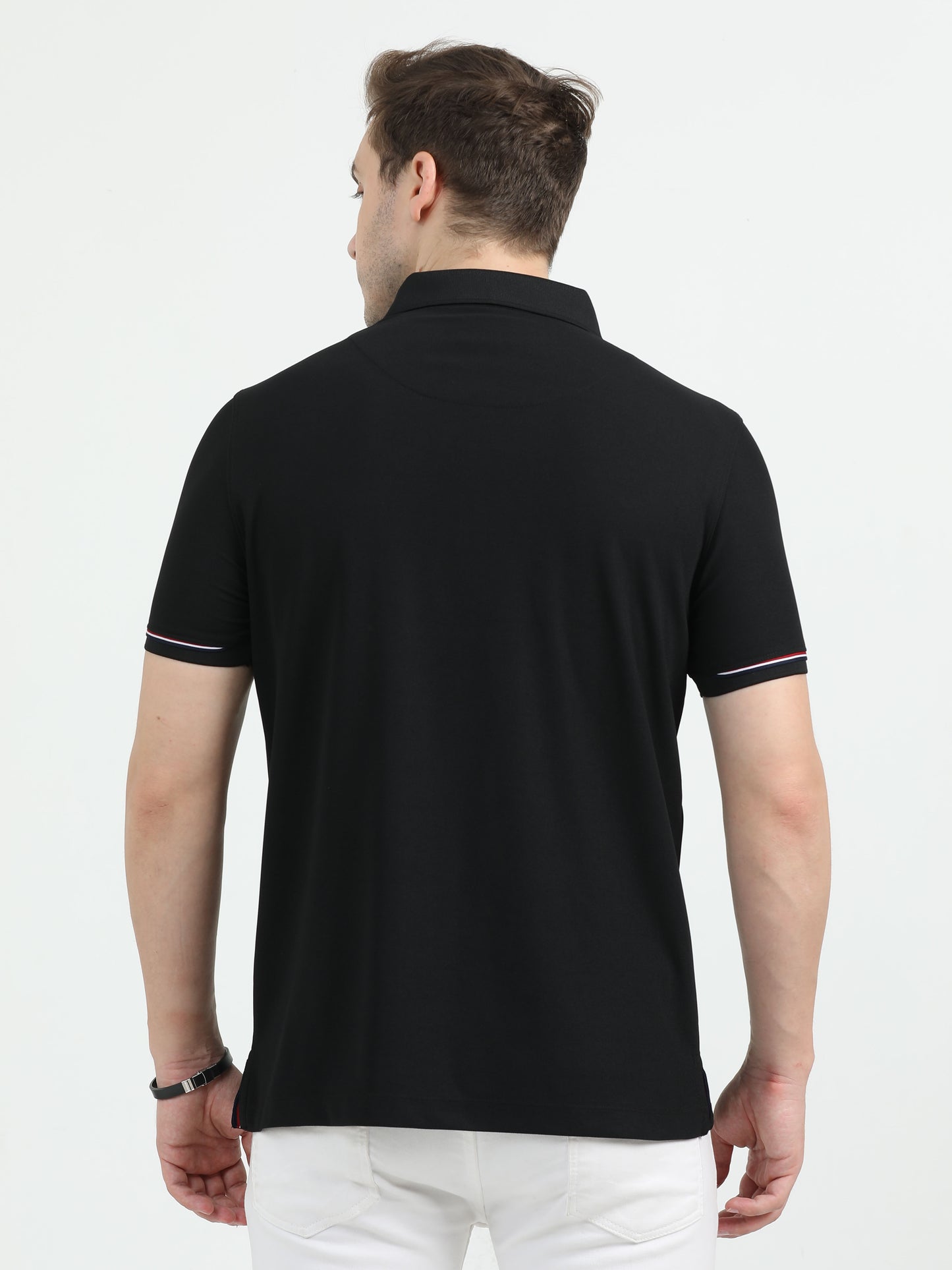 Black Zipper Placket Polo T-Shirt