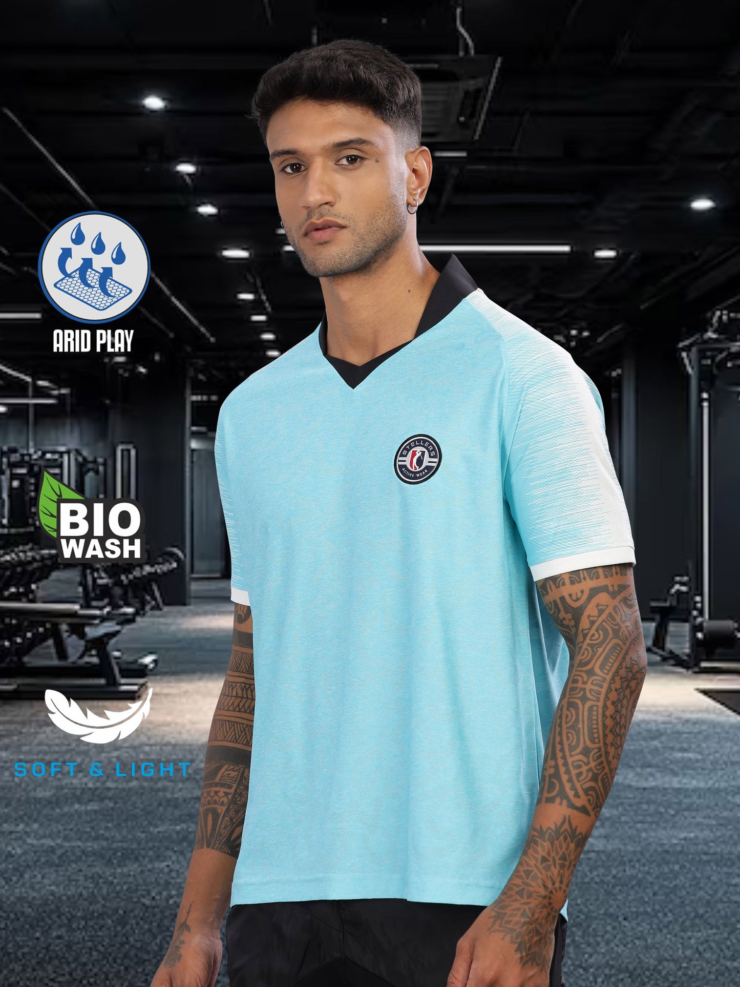 Turquoise Mens Printed Active Wear T-Shirt