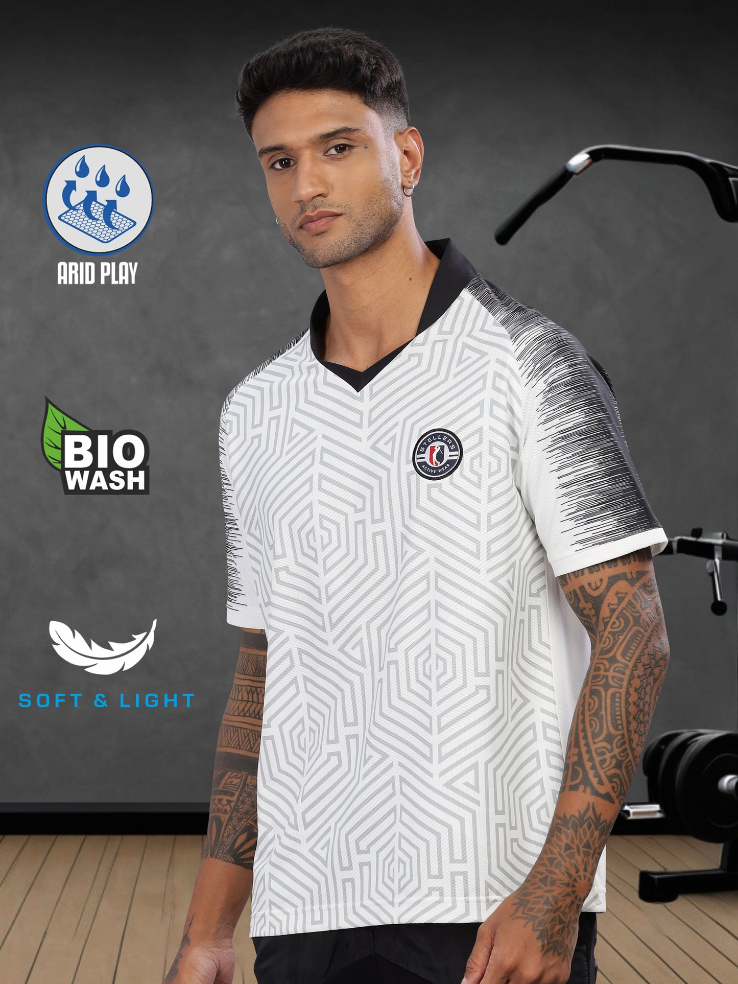 White Mens Printed Active Wear T-Shirt