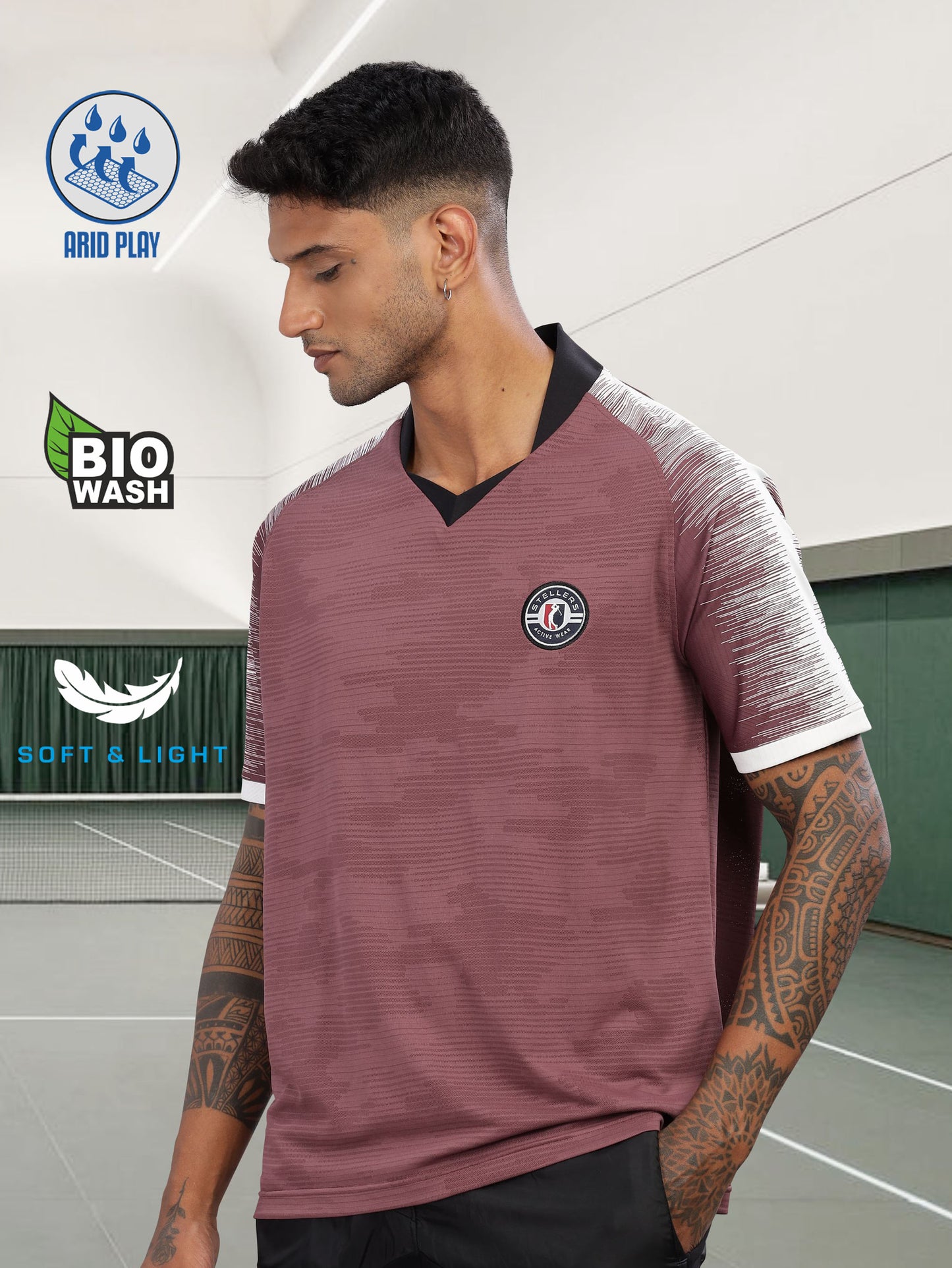 Mauve Mens Printed Active Wear T-Shirt