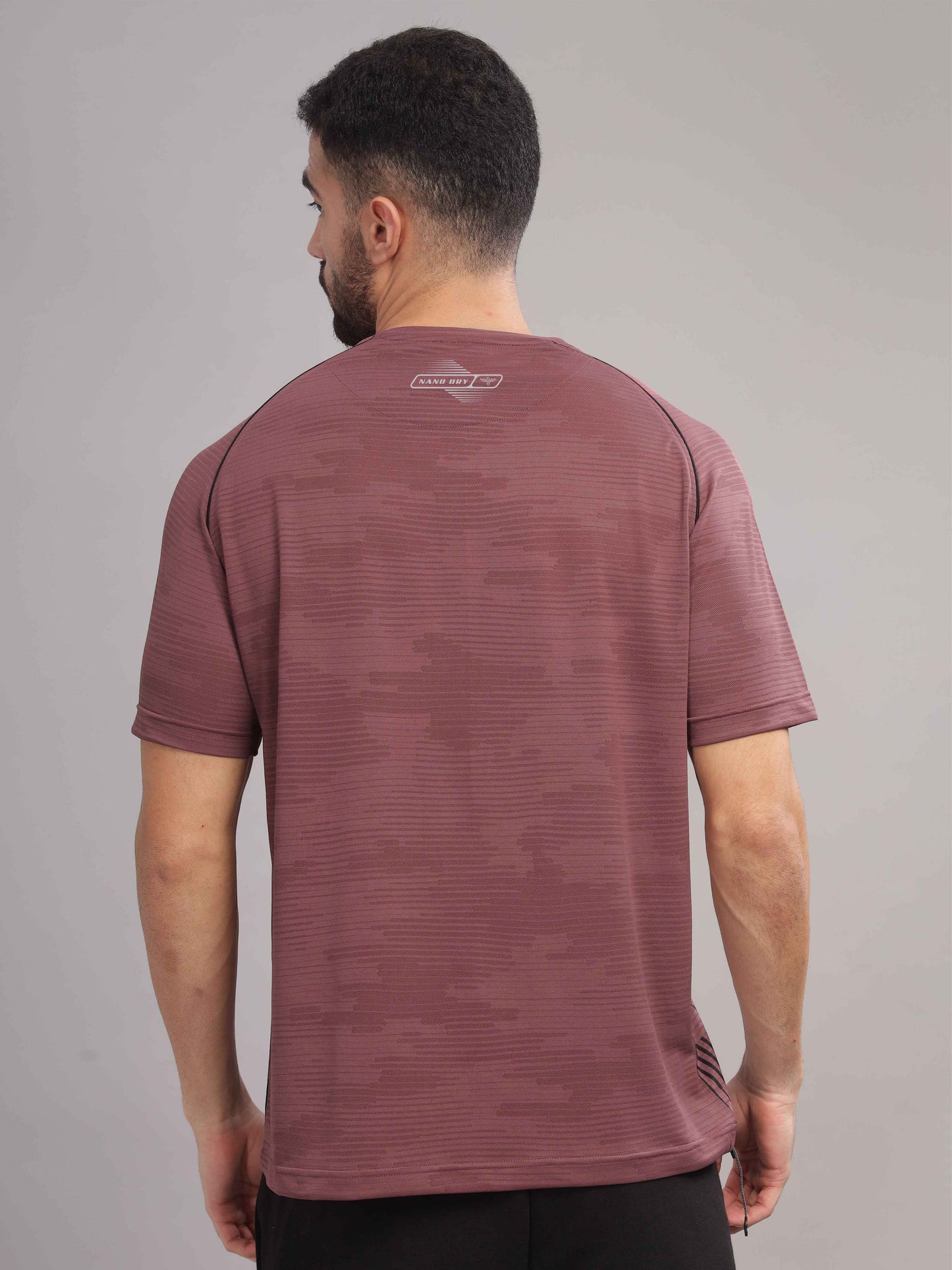 Mauve Mens Printed Round Neck Active Wear