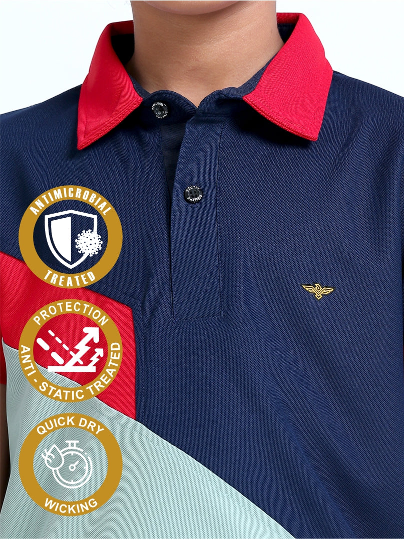 Navy Blue Cross Panel Polo T-Shirt