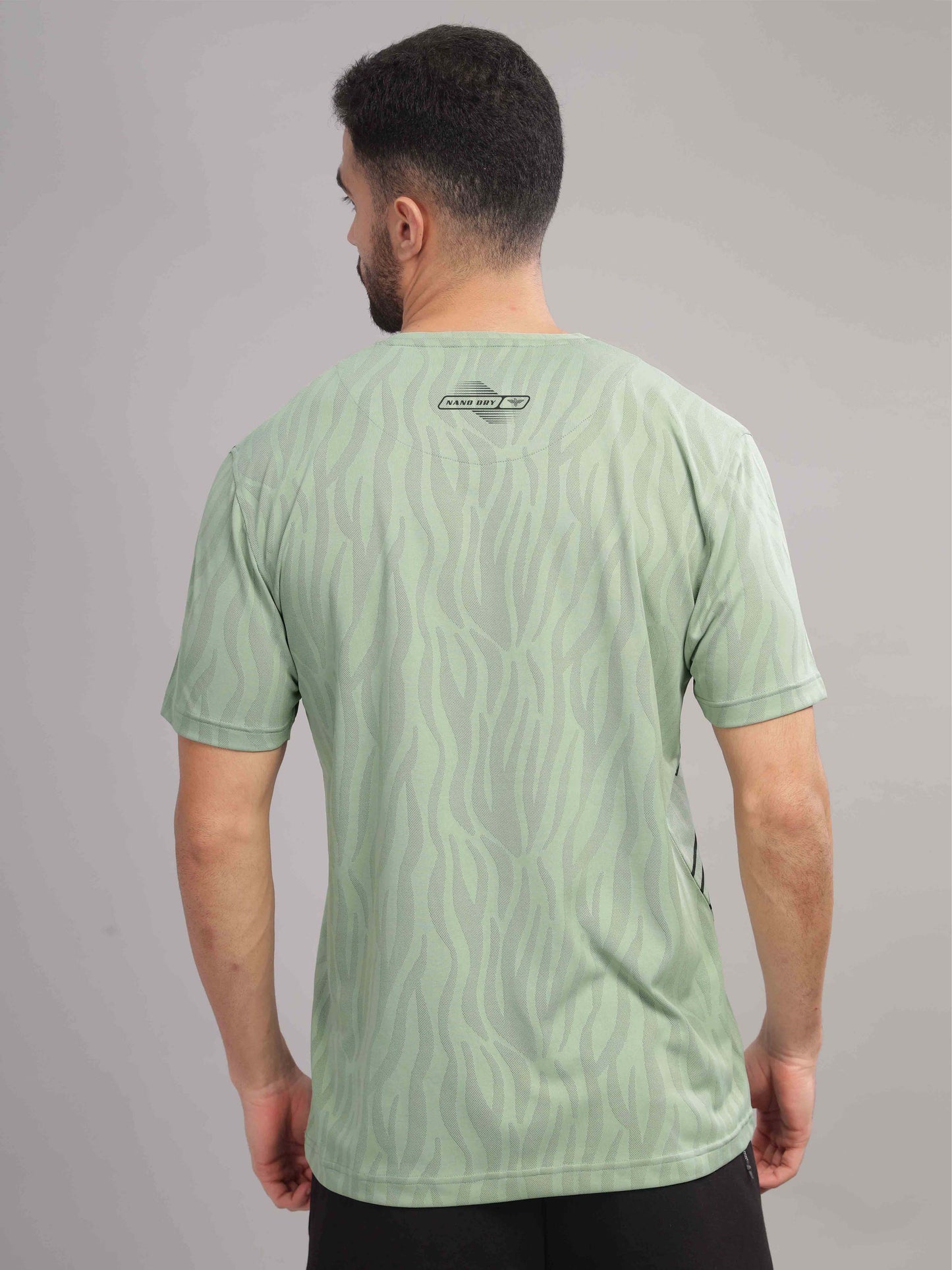 Green Mens Printed Round Neck Active Wear