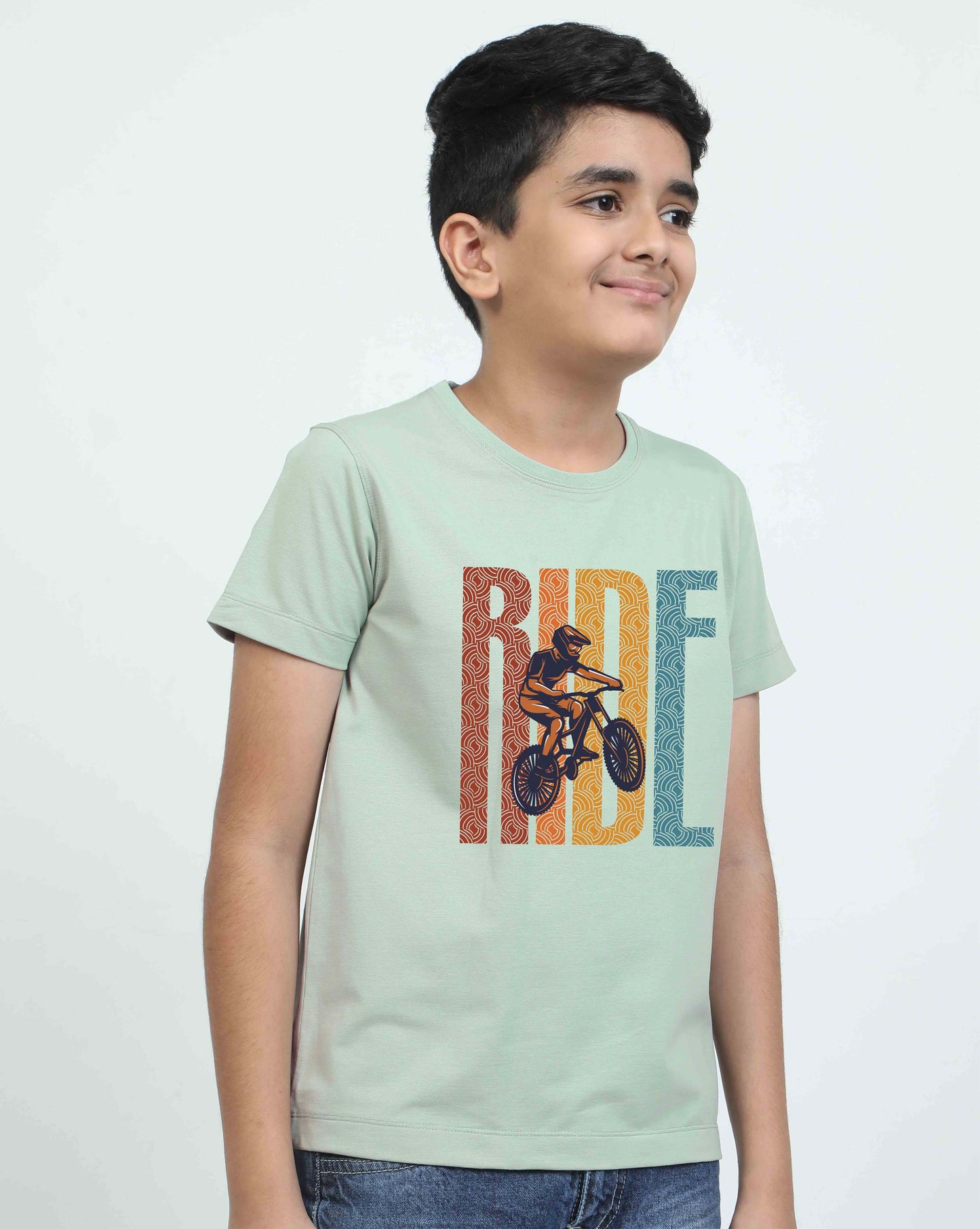 Misty Green Ride Printed Crew Neck T-Shirt