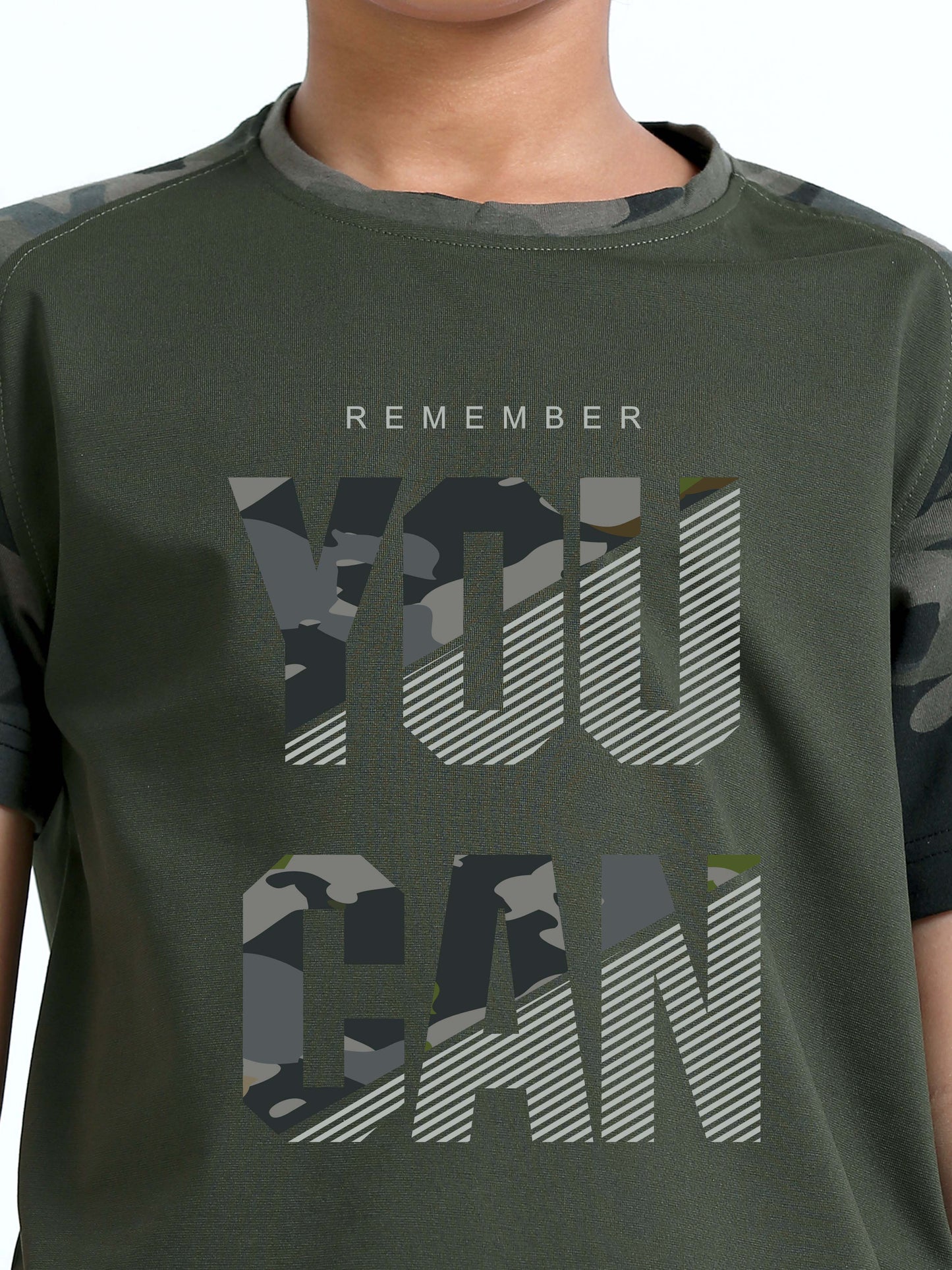 Olive Green YOU CAN Print Crew Neck T-Shirt