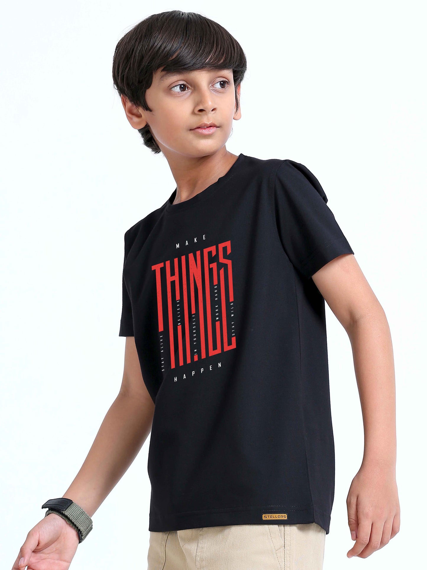 Black- Make Things Printed Crew Neck T-Shirt