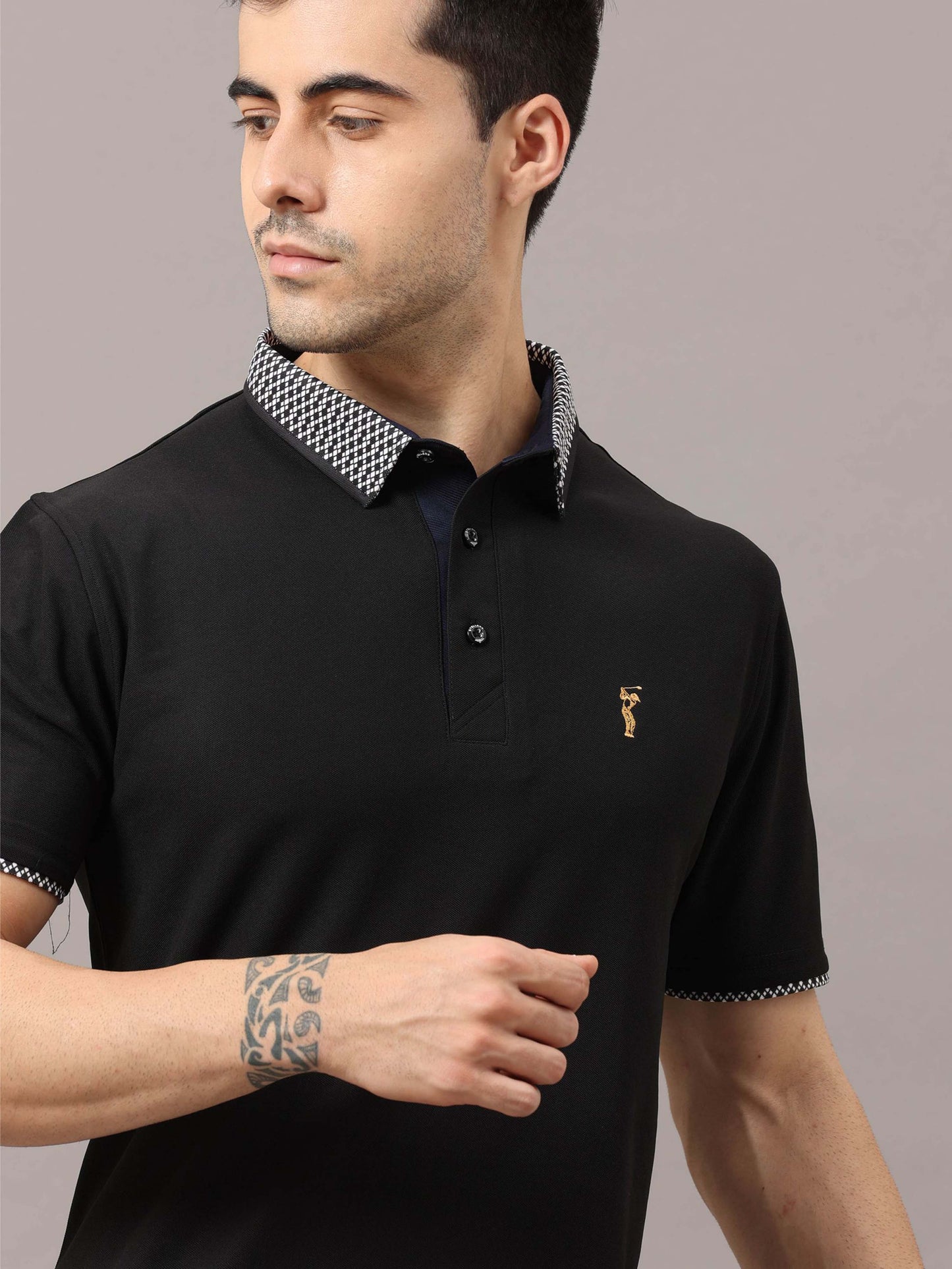 Black Jacquard Collar Polo T-Shirt