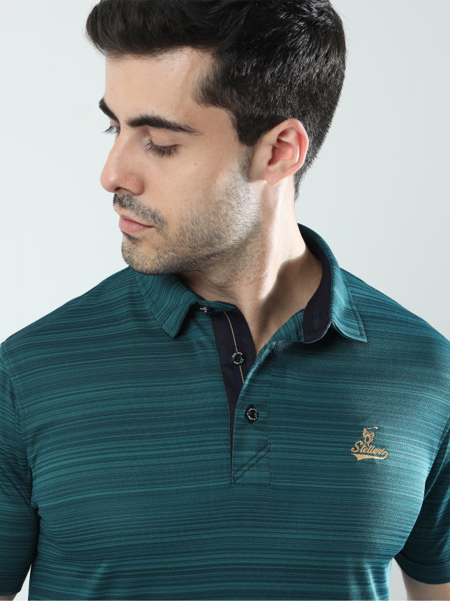 Peacock green Barcode Weave Golf Polo T-Shirt