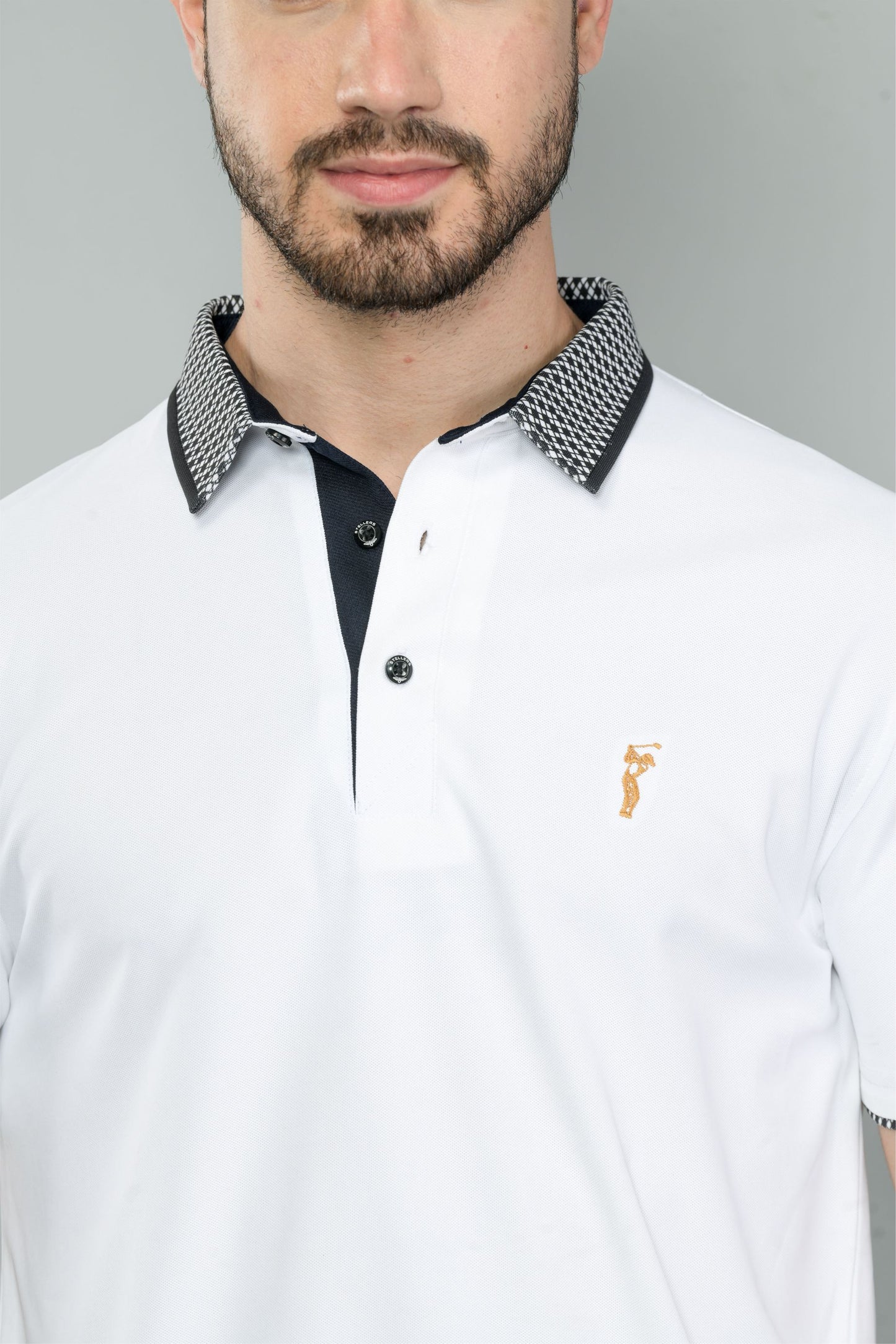 White Jacquard Collar Polo T-Shirt