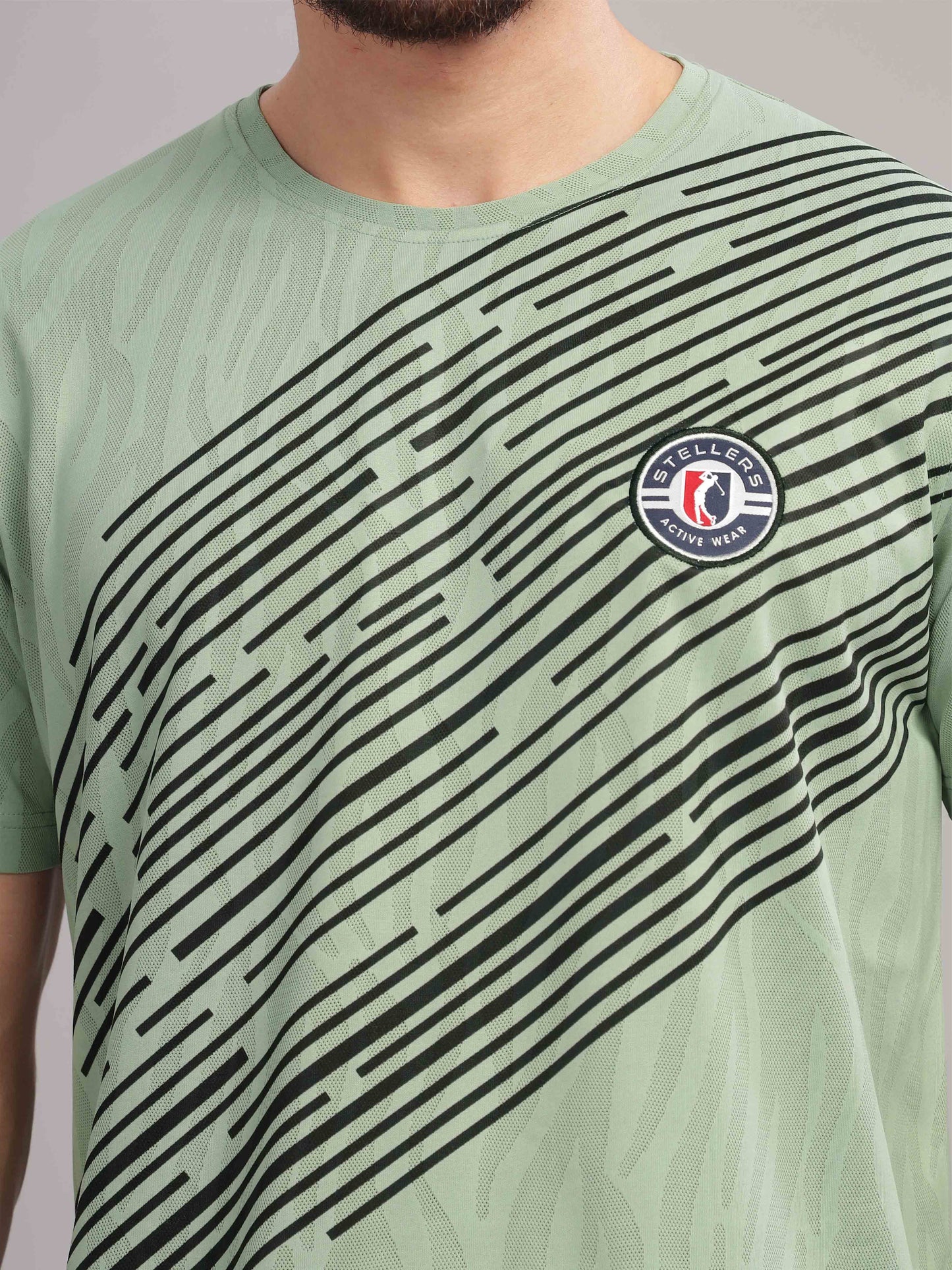 Green Mens Printed Round Neck Active Wear