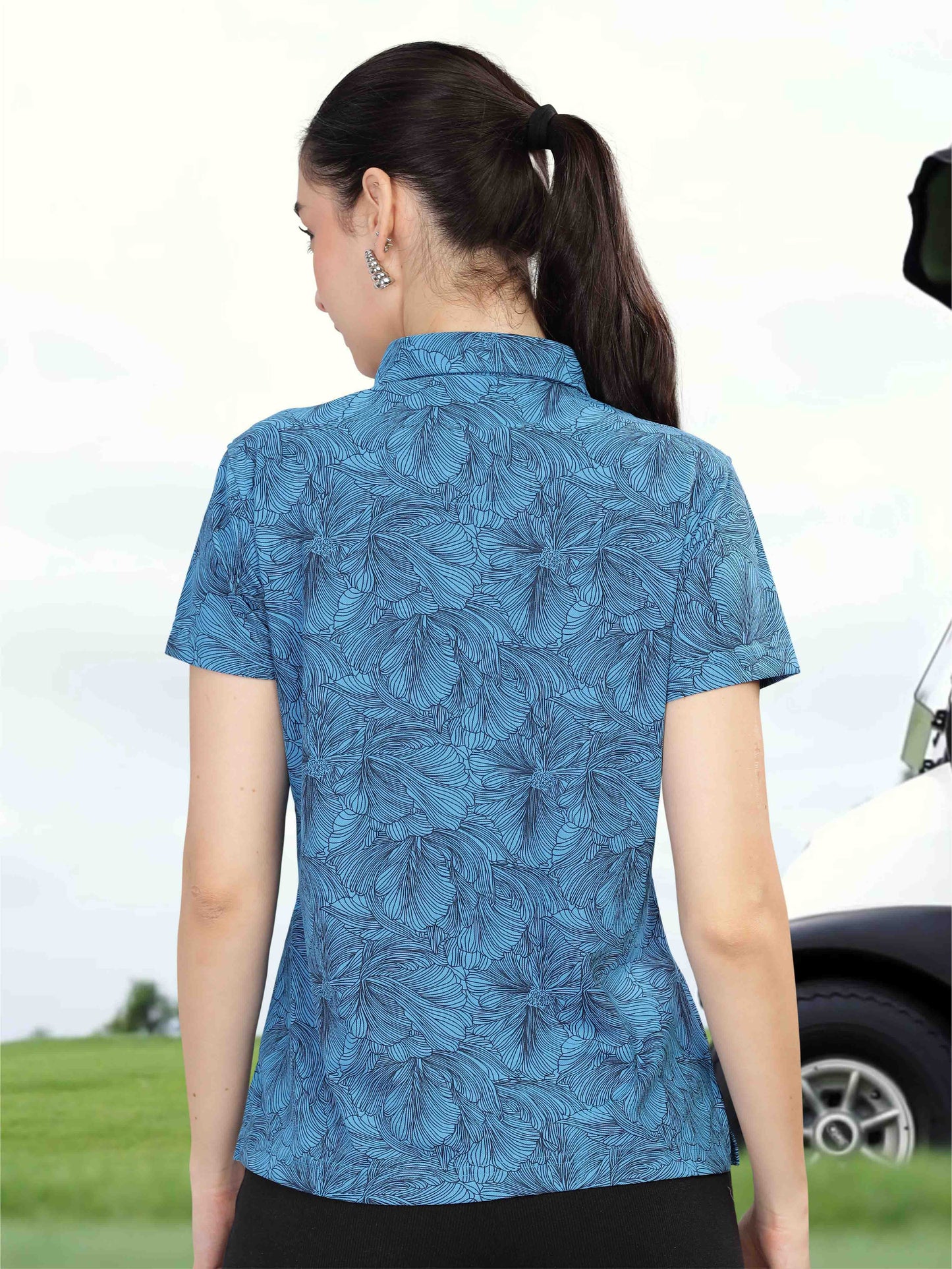 Dell Blue Women's Floral Prints Polo shirts