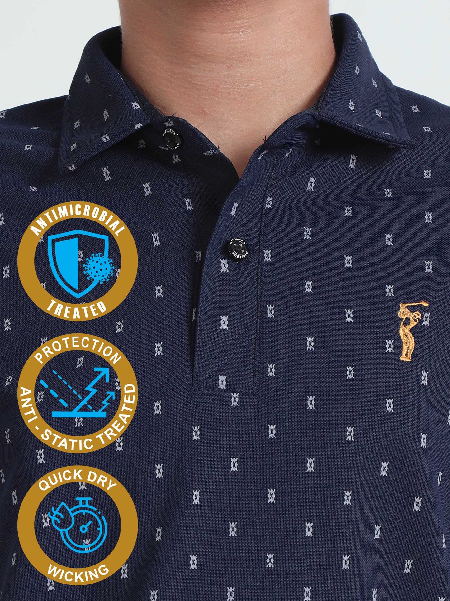 Navy Blue Rolex Printed Polo T-Shirts