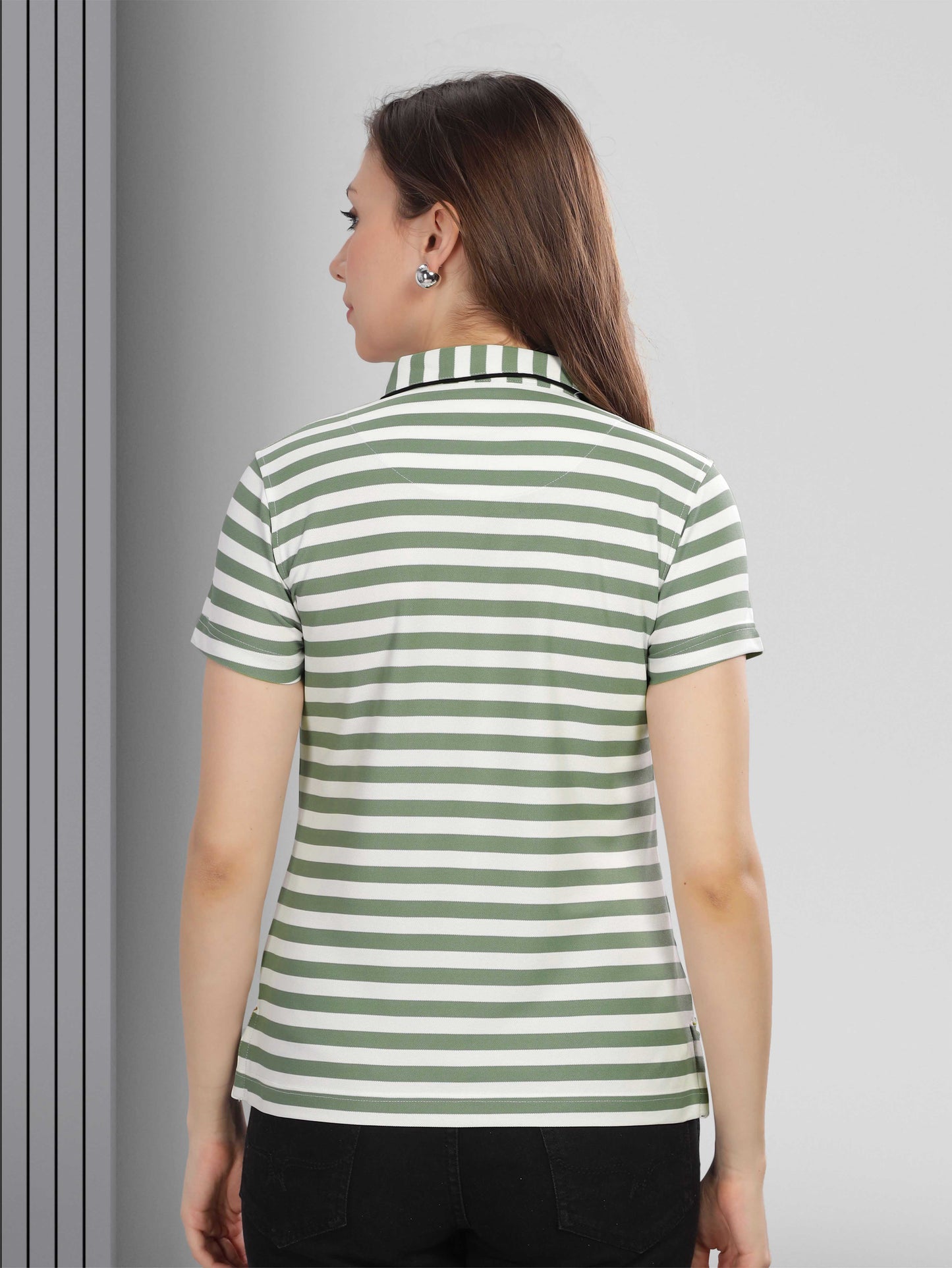 Green Women's Stripes Polos