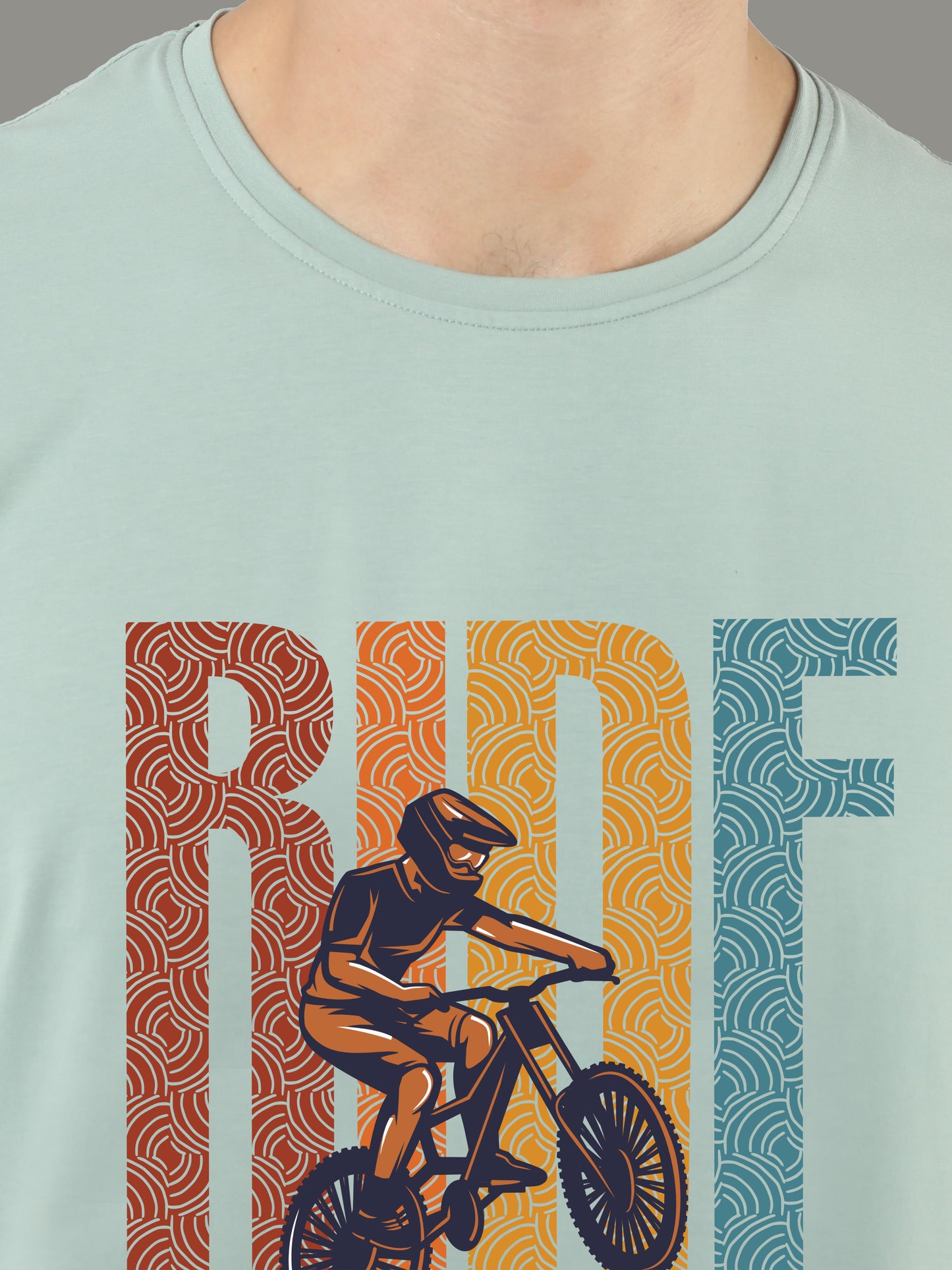 Ocean Green Ride Print Crew Neck Tees