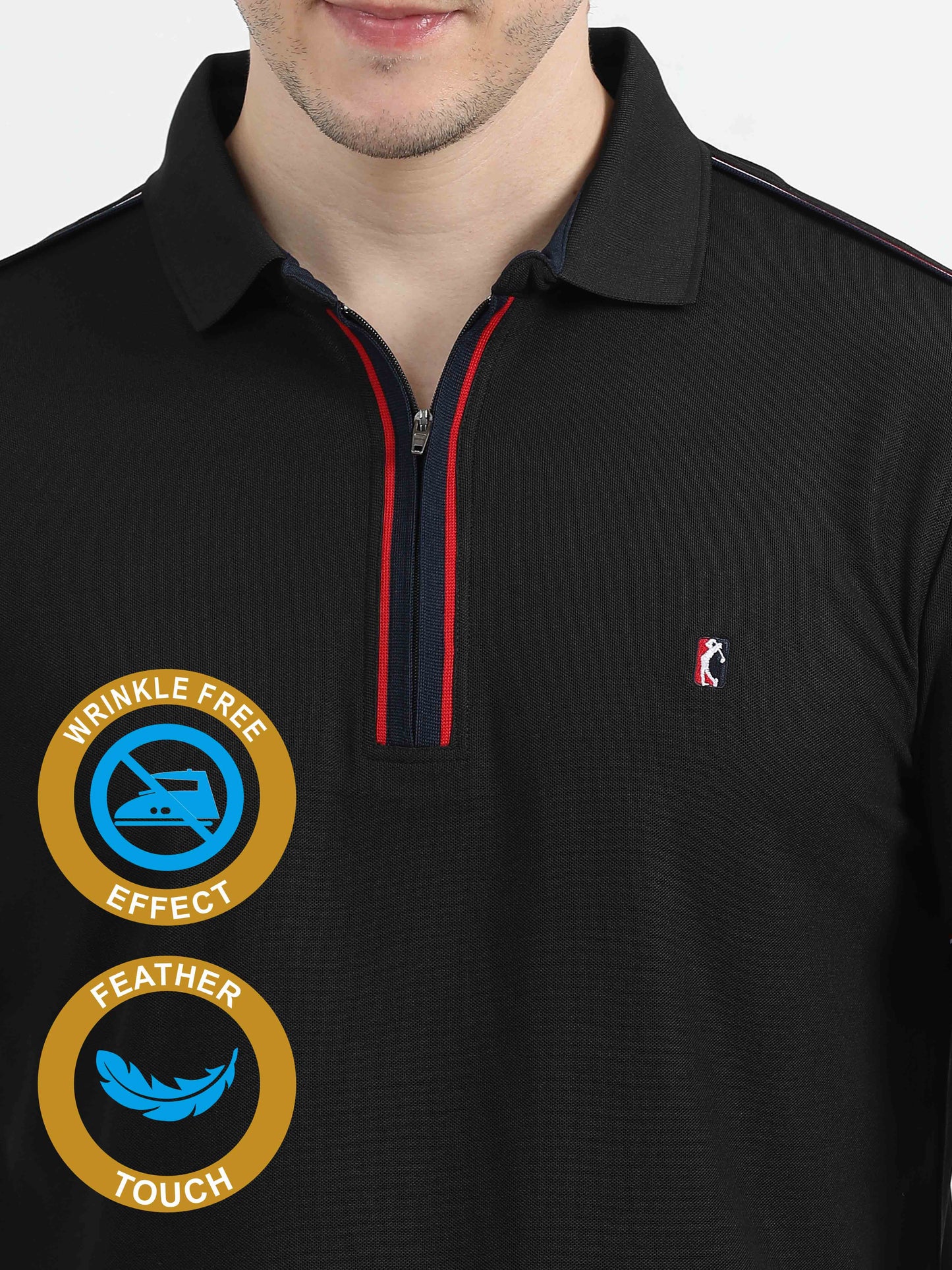 Black Zipper Placket Polo T-Shirt