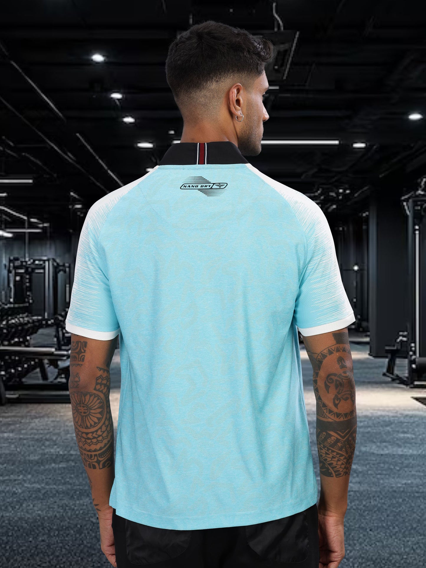 Turquoise Mens Printed Active Wear T-Shirt