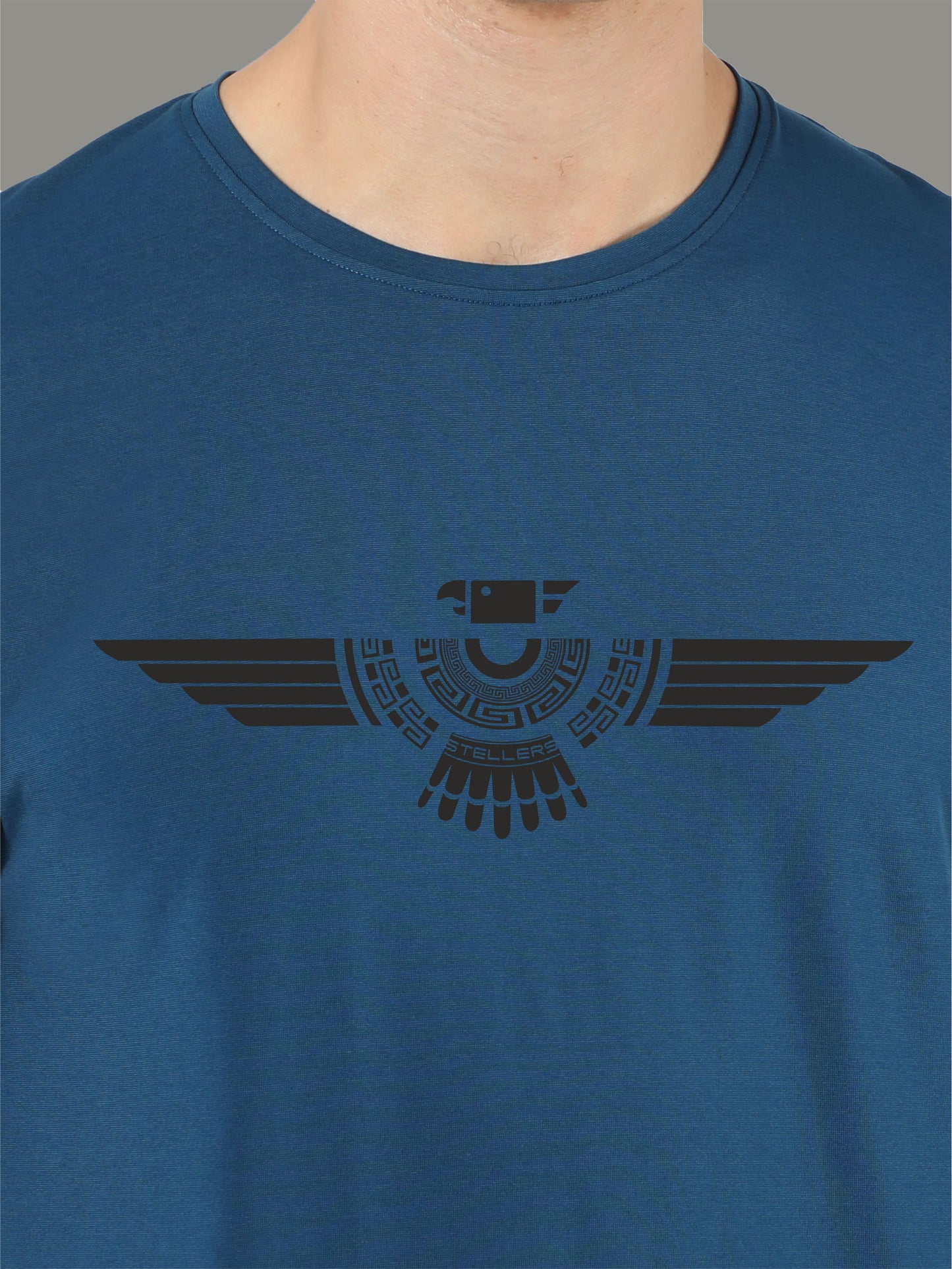 Teal Blue Crew Neck T-Shirts Tribal