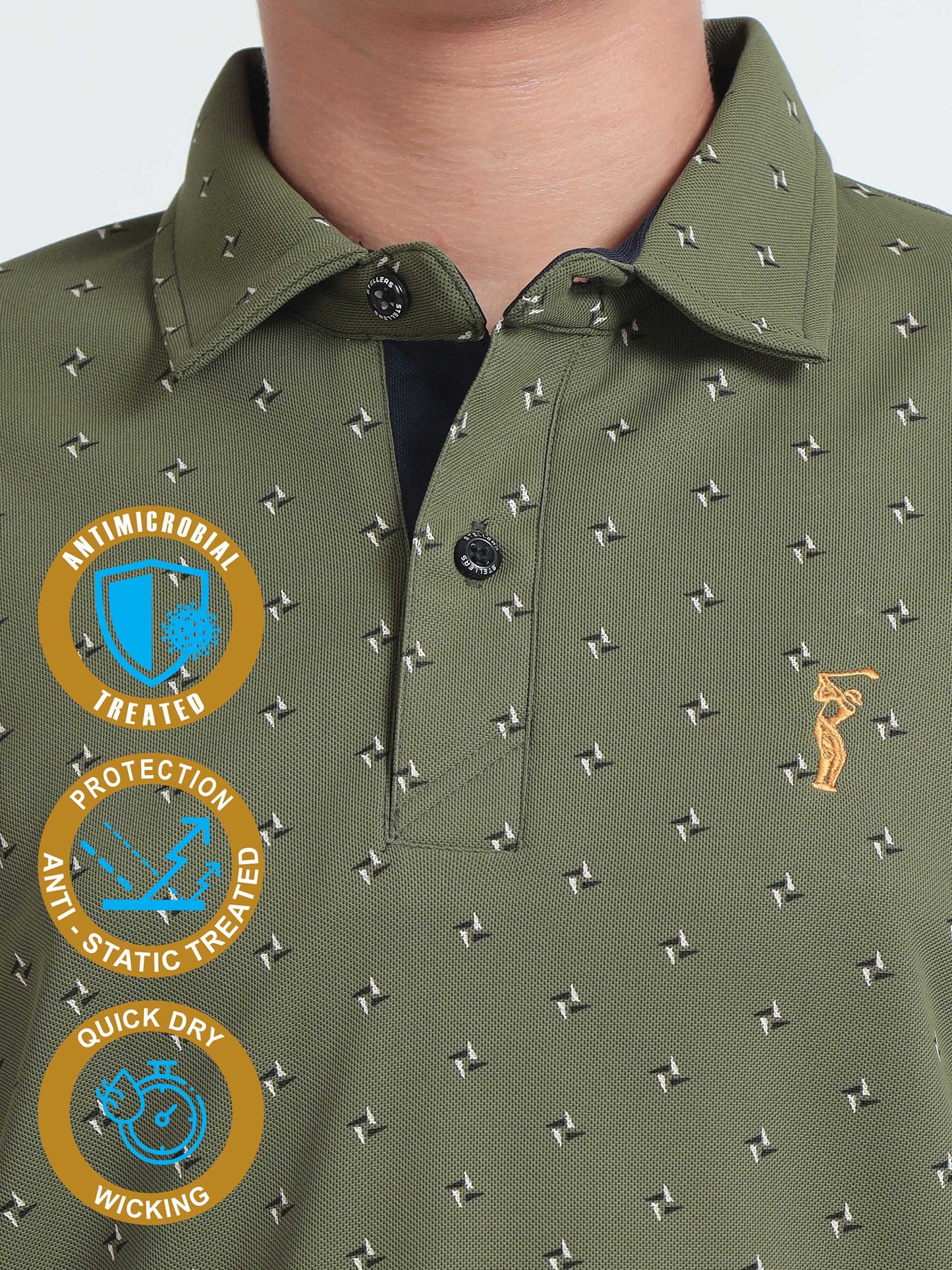 Olive Green Rolex Printed Polo T-Shirts