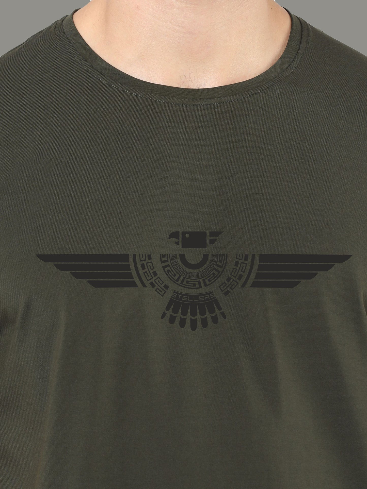 Olive Green Crew Neck T-Shirts Tribal