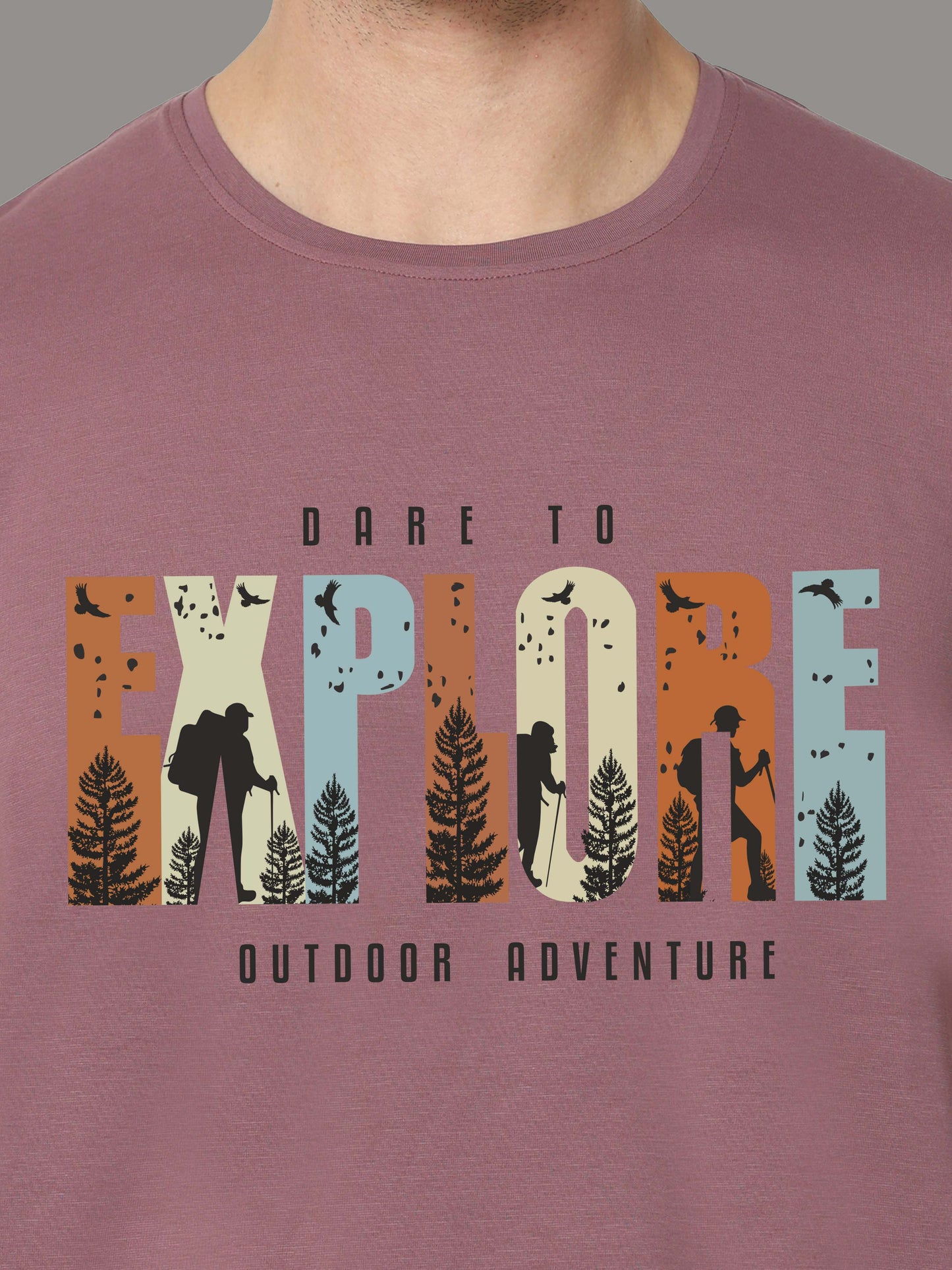 Mauve Explore Print Crew Neck Tees