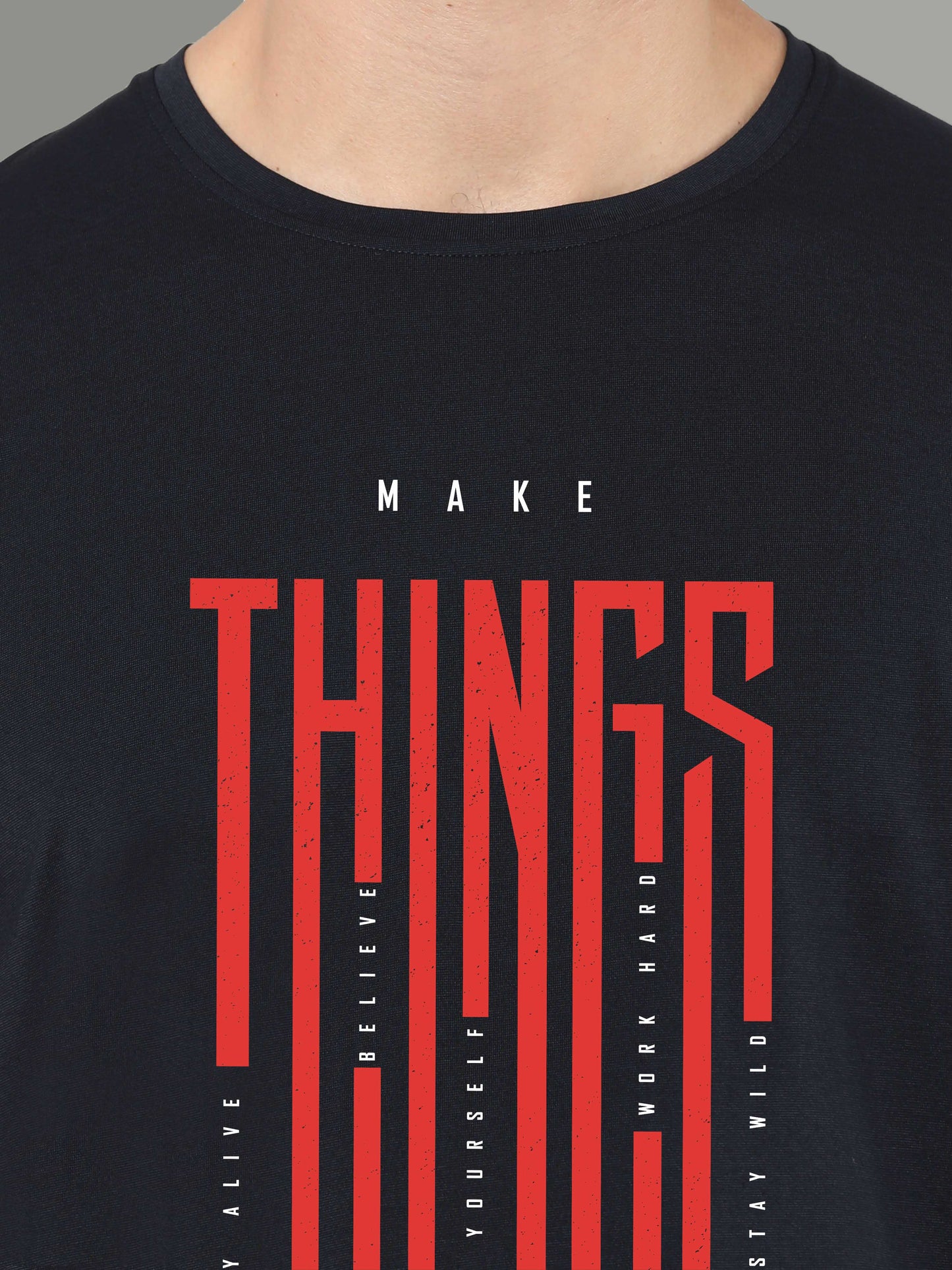 Black MAKE THINGS Print Crew Neck Tees