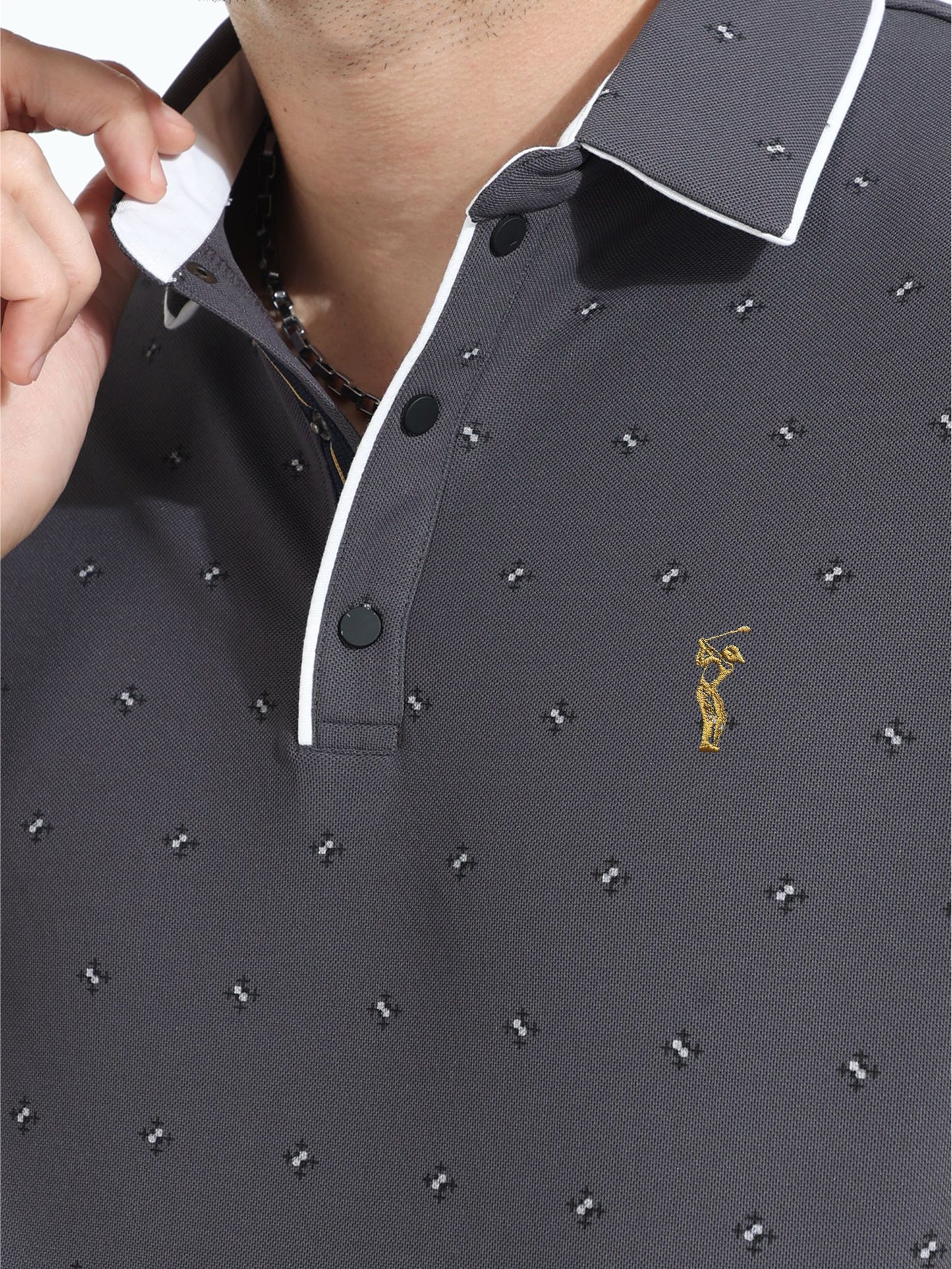 Dark Grey Rolex Print Polo T-Shirts