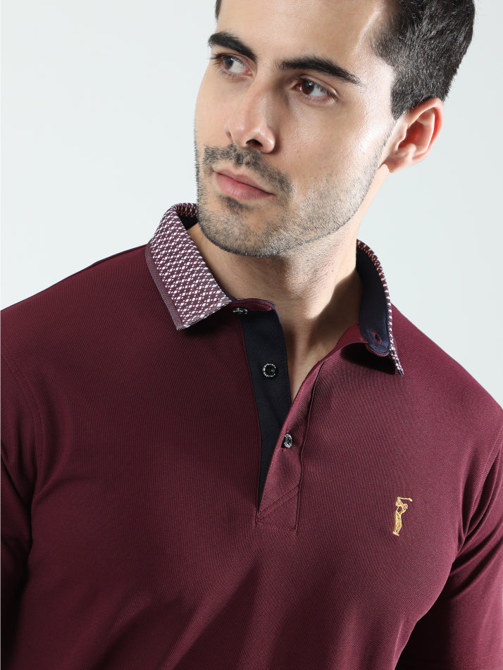 Wine Jacquard Collar Polo T-Shirt