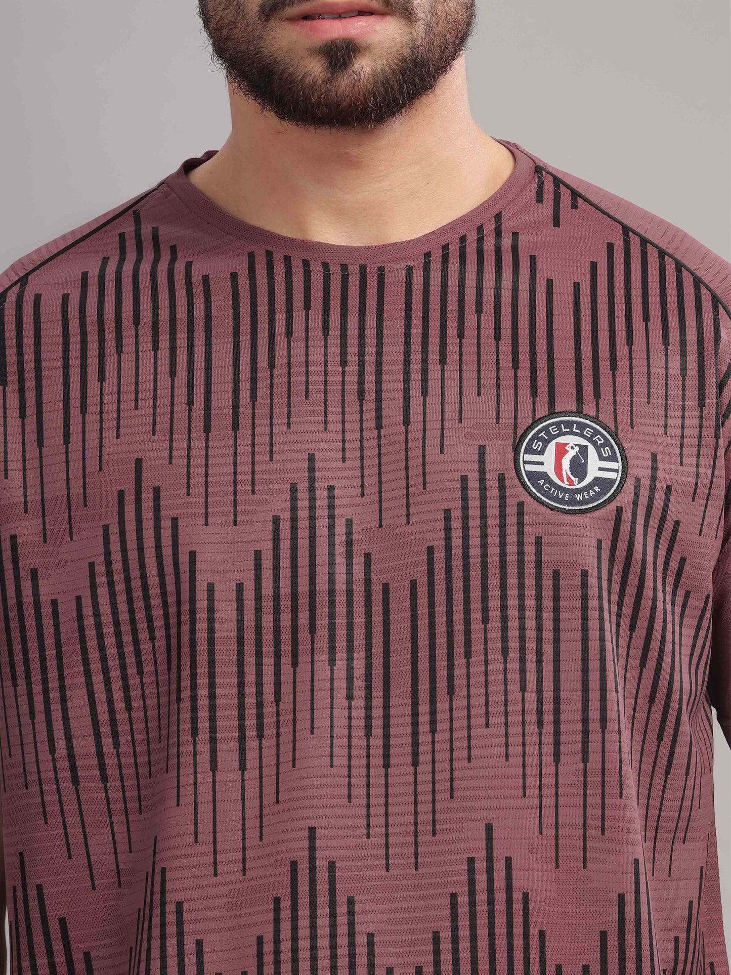 Mauve Mens Printed Round Neck Active Wear