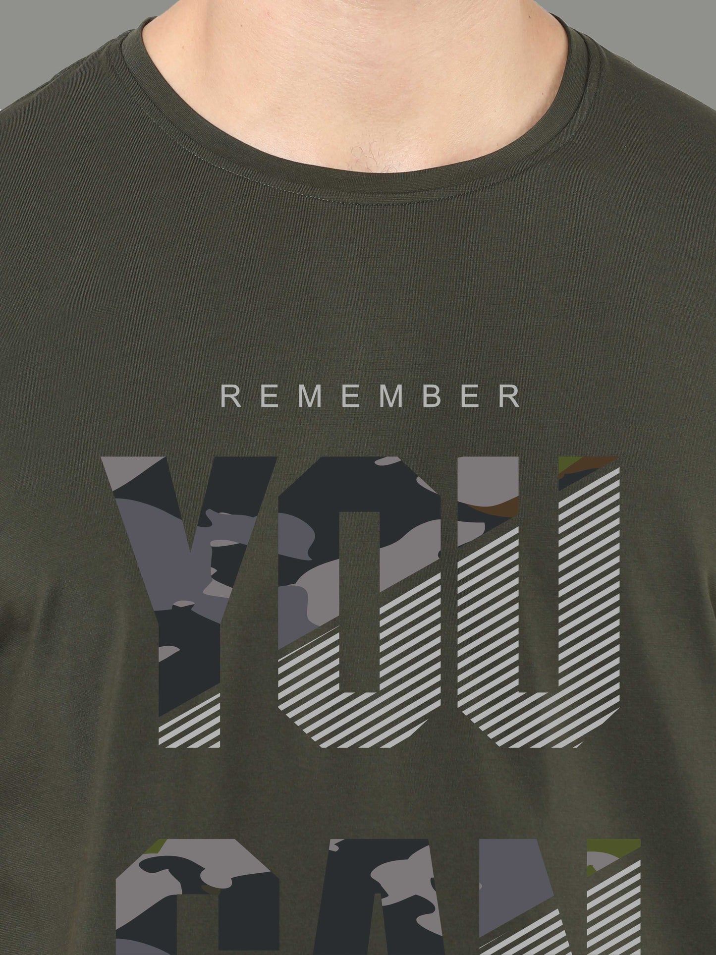 Olive Green-YOU CAN Print Crew Neck Tees