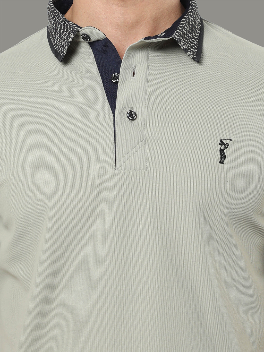 Moose Grey Jacquard Collar Polo T-Shirt